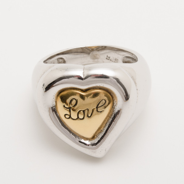 Pre Owned Yves Saint Laurent Heart Shaped Silver Ring Size 52