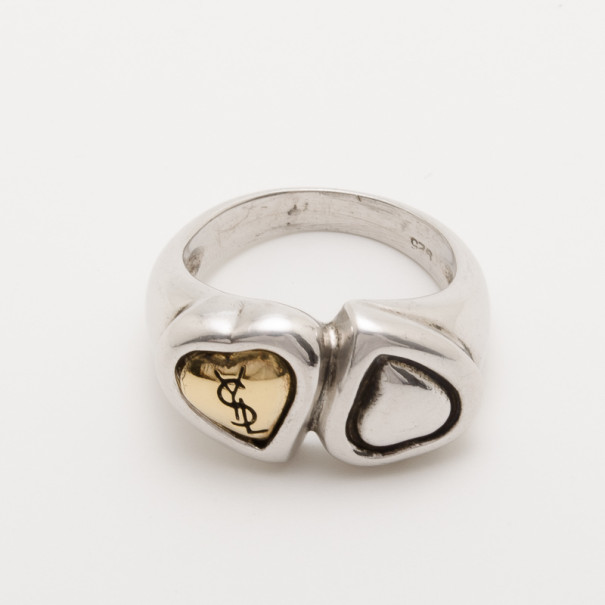 Pre Owned Yves Saint Laurent Contrarie Heart Love Silver Ring Size 52
