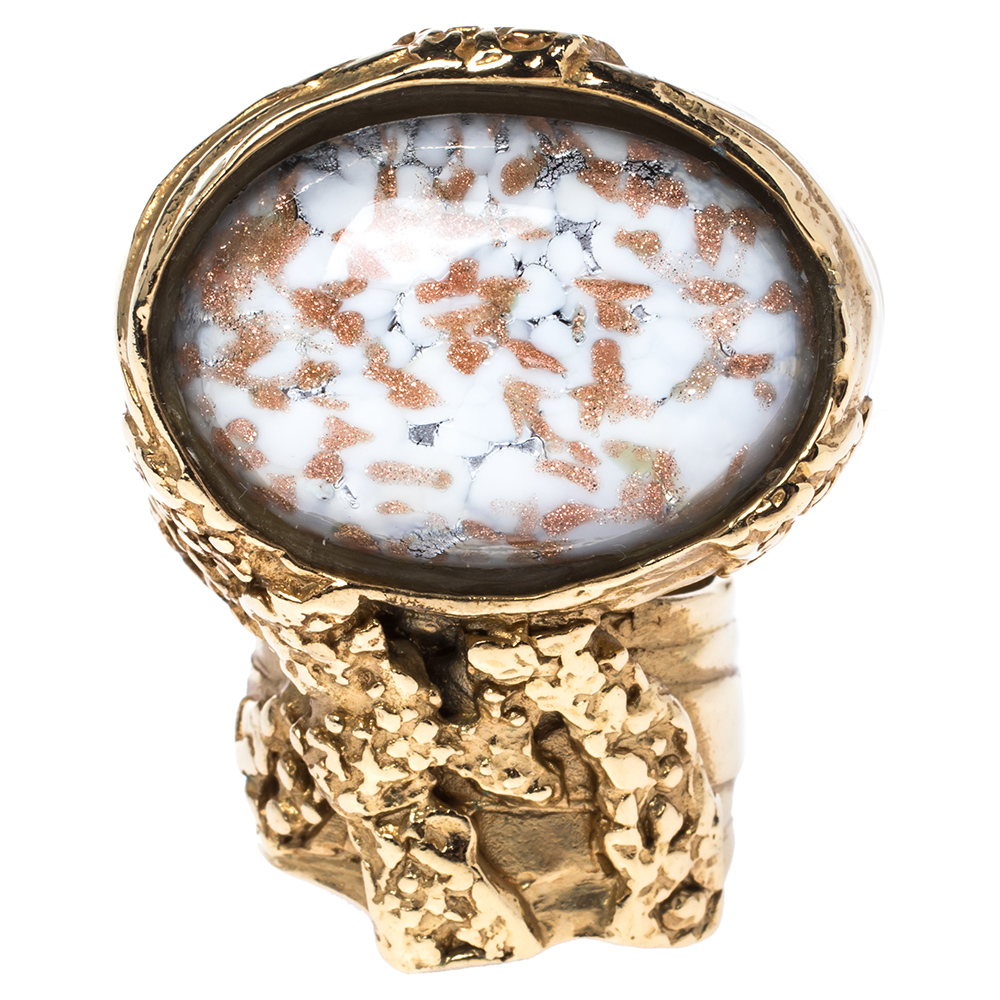 

Yves Saint Laurent Glass Cabochon Arty Ring Size EU 54.5, White