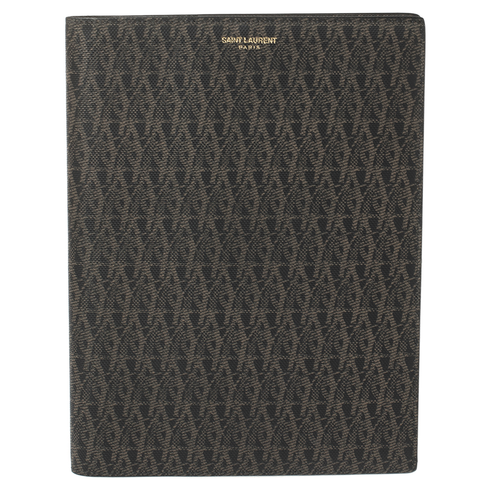 Saint Laurent Dark Brown Printed Coated Canvas A5 Notebook Cover
