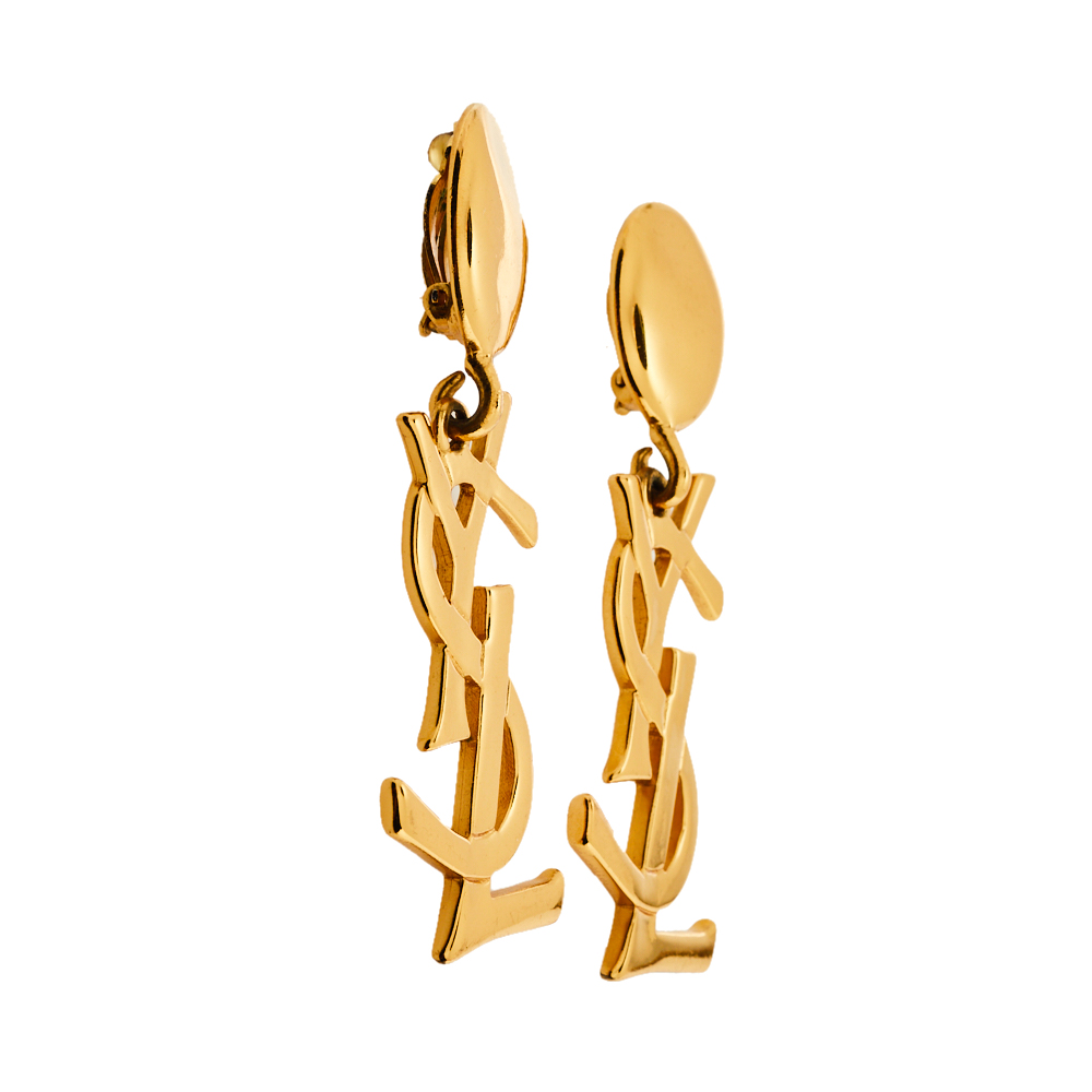 

Yves Saint Laurent Vintage Iconic Logo Clip On Earrings, Gold