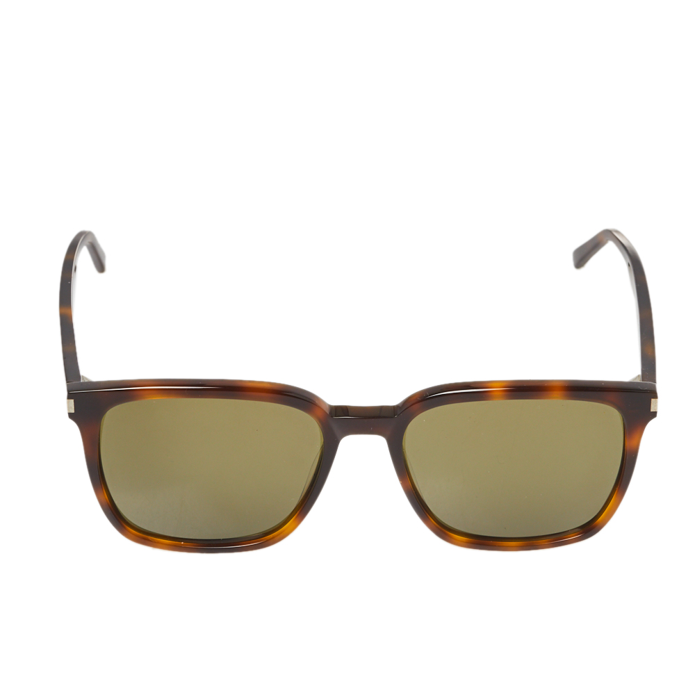

Saint Laurent Paris Brown Havana/ Green SL93 Wayfarer Sunglasses