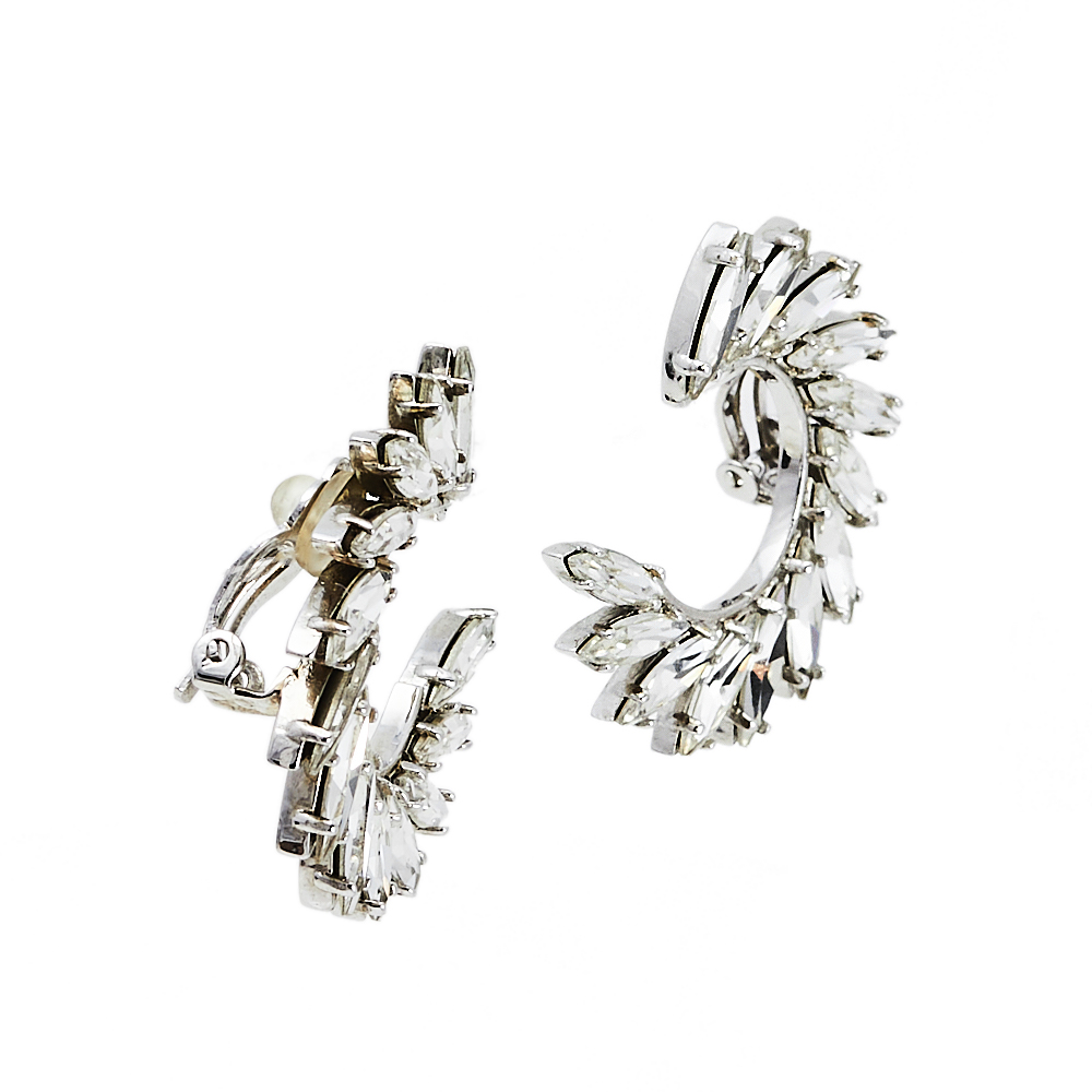 

Yves Saint Laurent Silver Tone Crystal Wreath Circle Clip-On Earrings