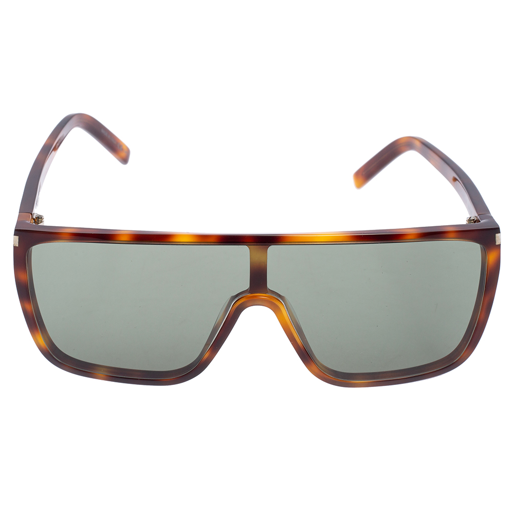 

Saint Laurent Black/Brown Tortoise Acetate Mask Ace Sunglasses