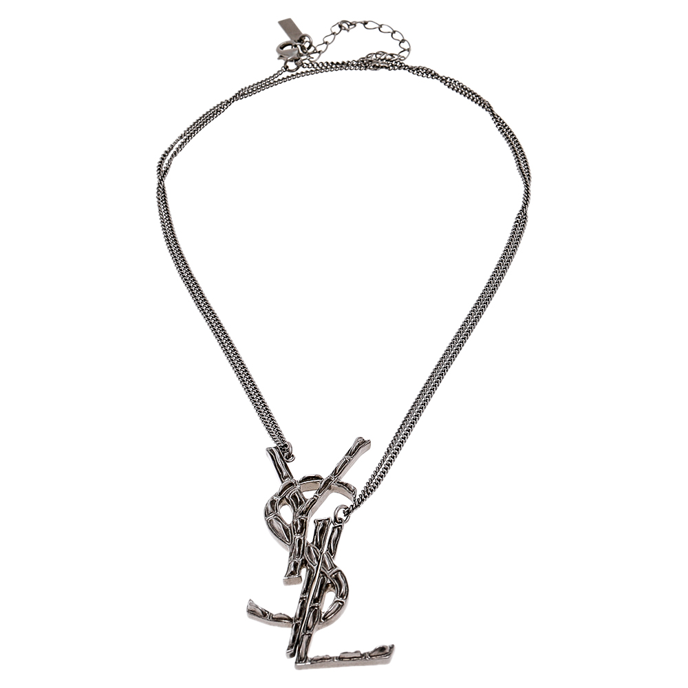 

Saint Laurent Paris Silver Tone Monogram Deconstructed Pendant Necklace