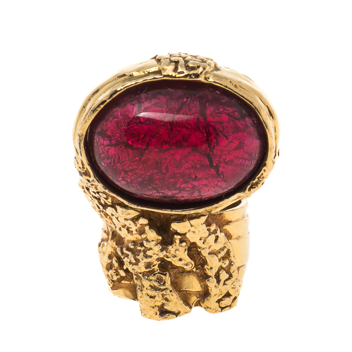 

Yves Saint Laurent Magenta Glass Cabochon Gold Tone Arty Ring Size
