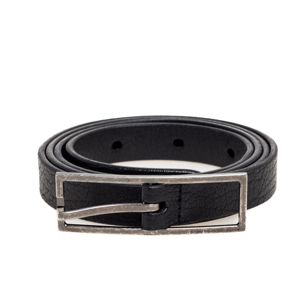 

Saint Laurent Black Leather Buckle Slim Belt