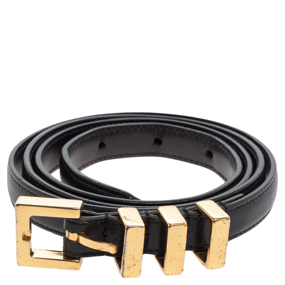 

Saint Laurent Black Leather Metal Bar Buckle Belt