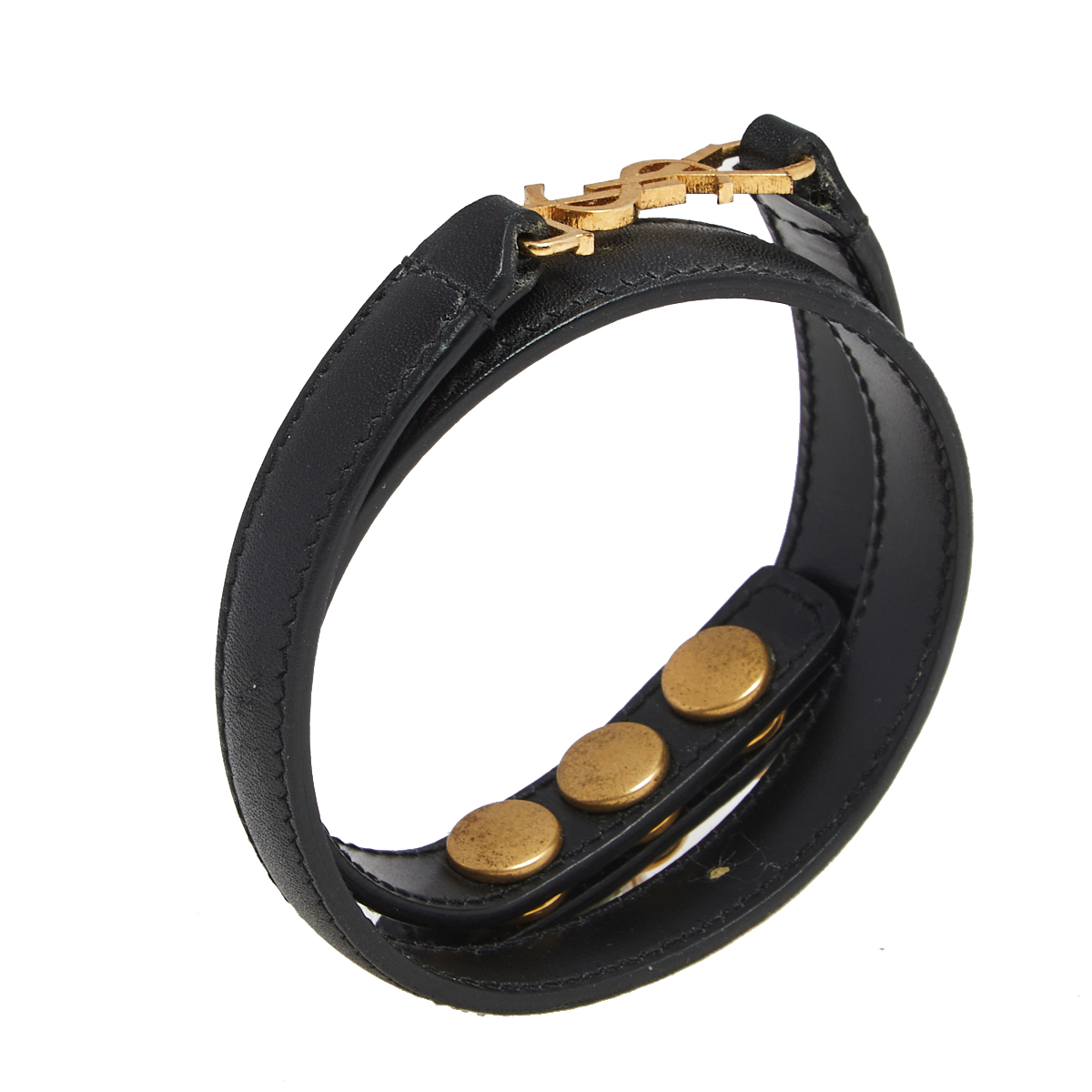 

Saint Laurent Black Leather Double Wrap Bracelet