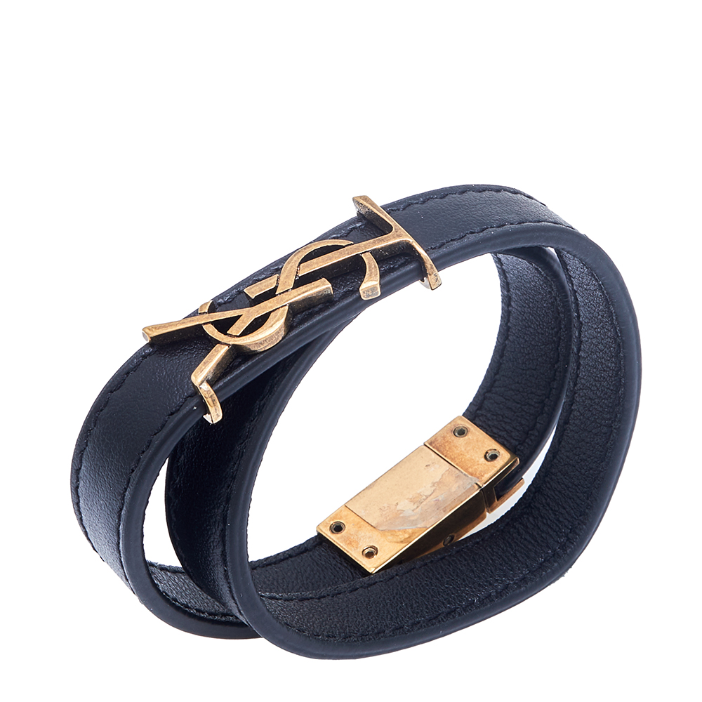 

Saint Laurent Opyum Leather Gold Tone Metal Wrap Bracelet