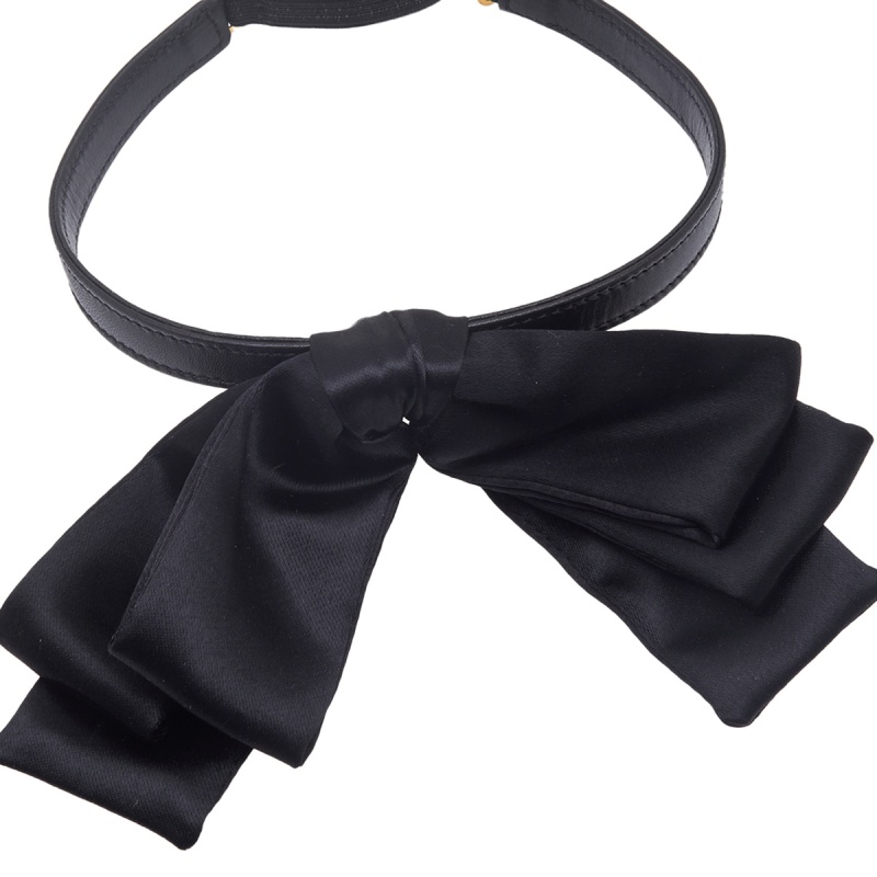

Saint Laurent Black Leather Bow Choker Necklace
