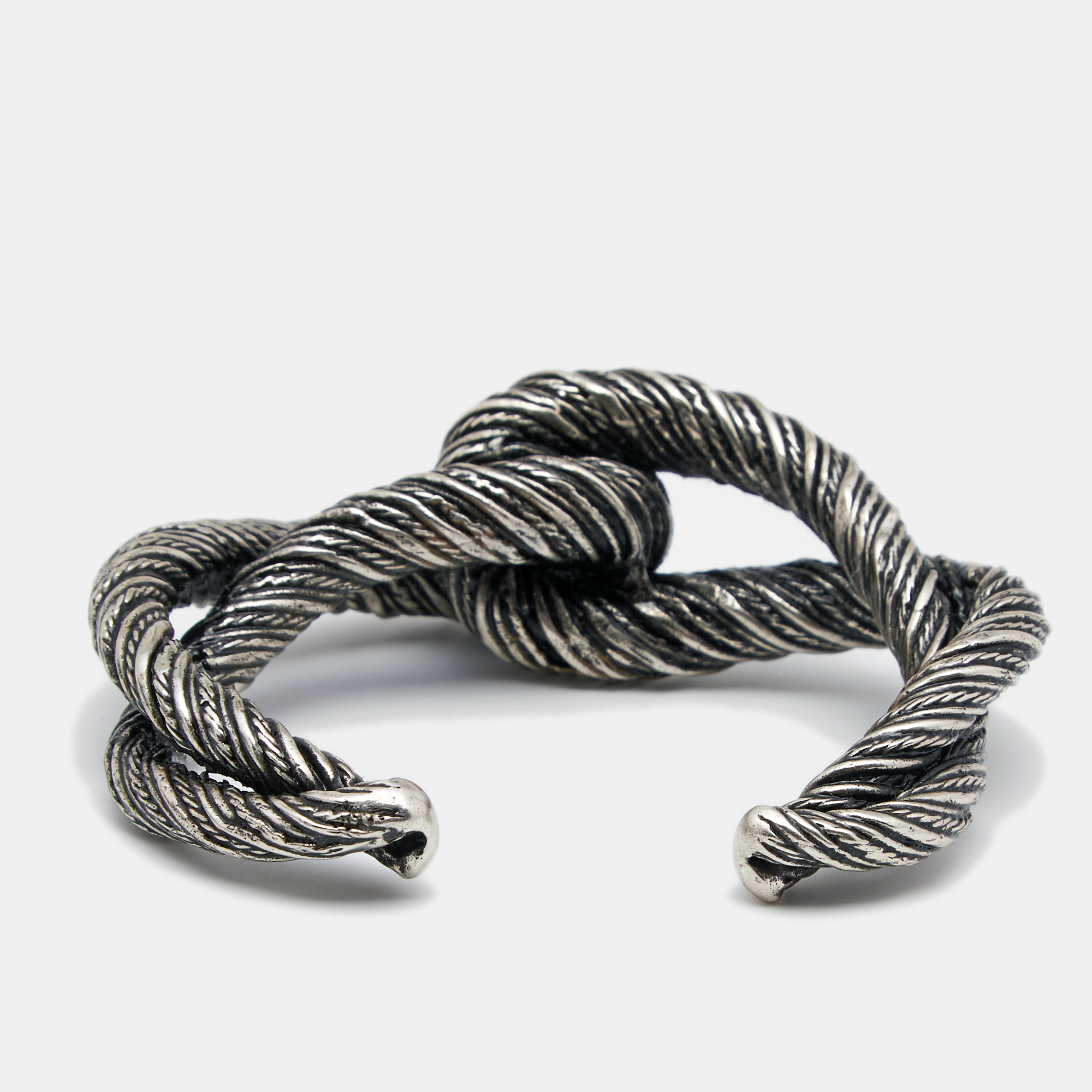 

Saint Laurent Twisted Interlocking Cuff Silver Tone Metal Bracelet