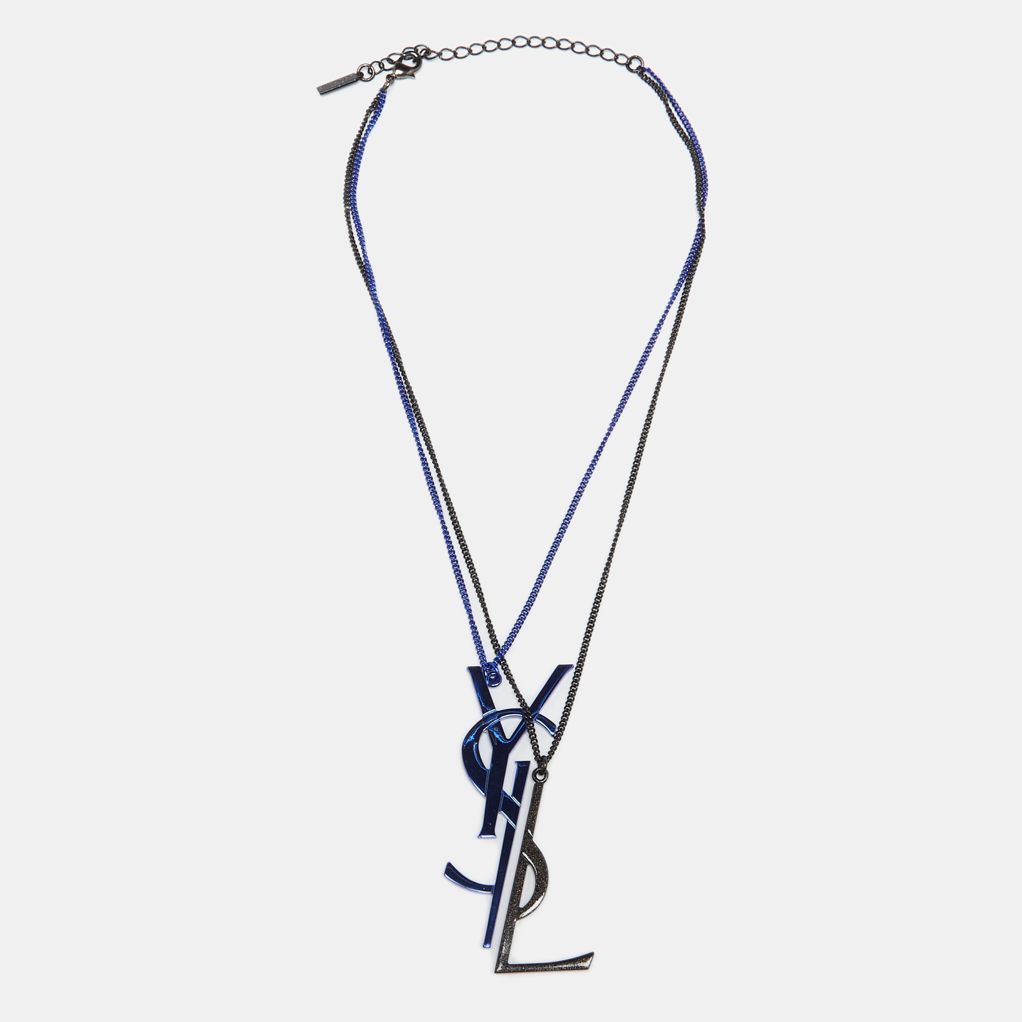 

Saint Laurent Monogram Two Tone Metal Necklace, Black