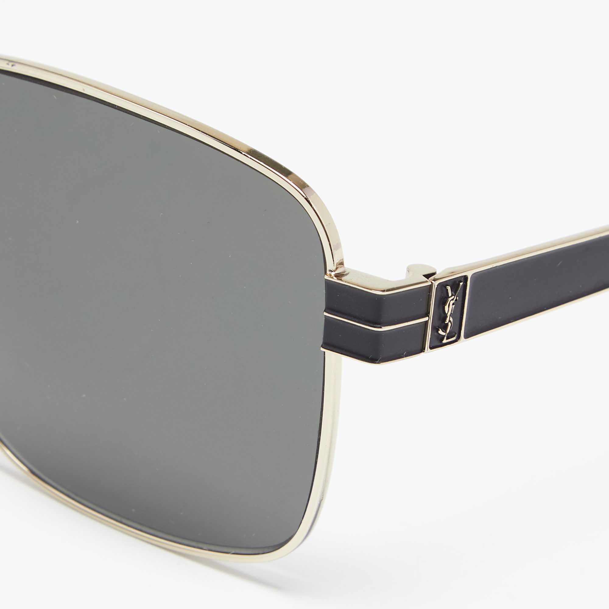 

Saint Laurent Gold Tone/Grey SLM55 Square Sunglasses