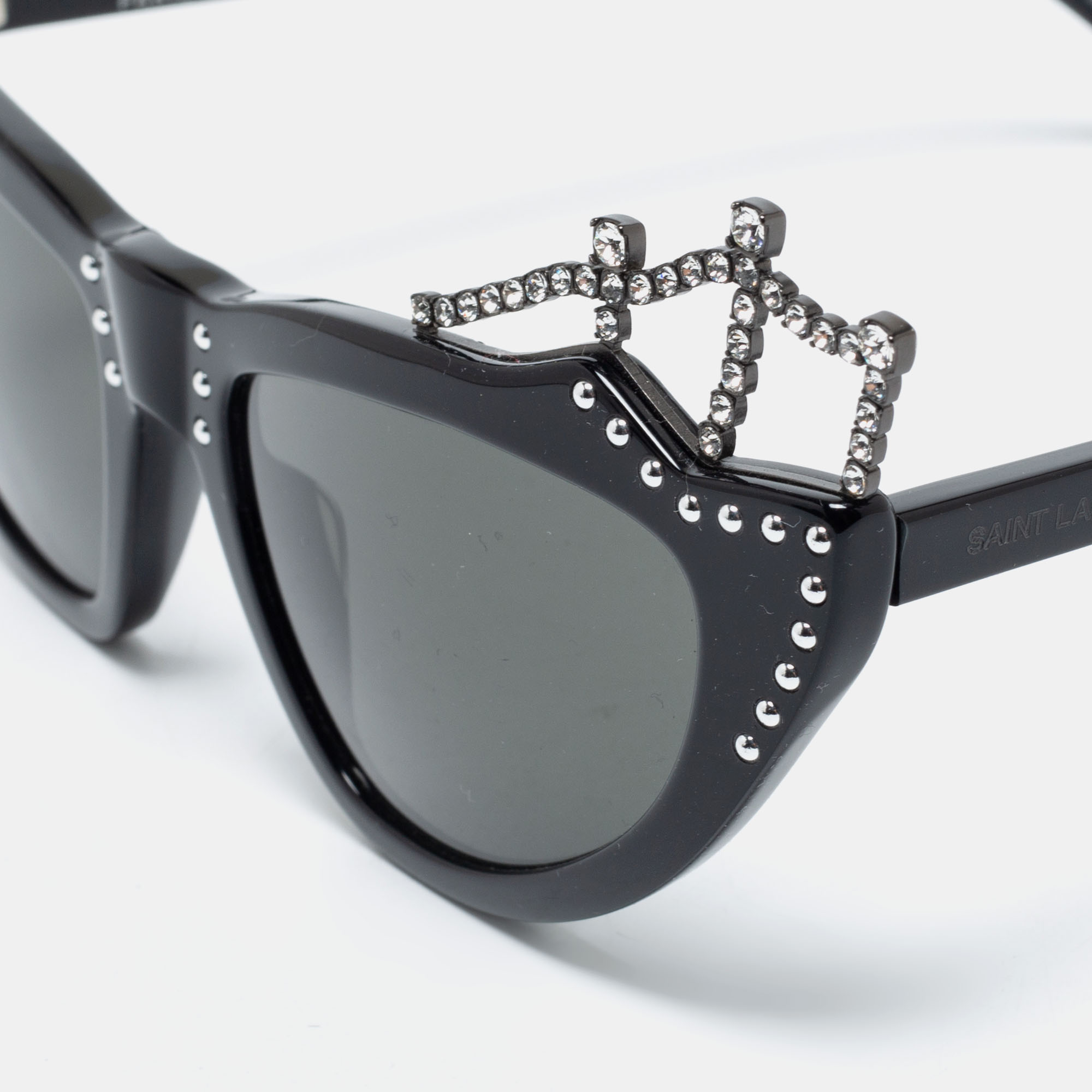 

Saint Laurent Black/Grey SL122 Tiara Crystal Cat Eye Sunglasses