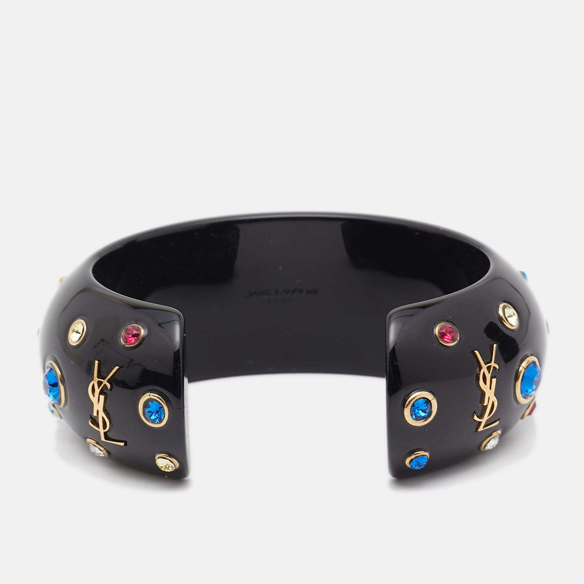 

Saint Laurent Black Crystal Embellished Open Cuff Bracelet