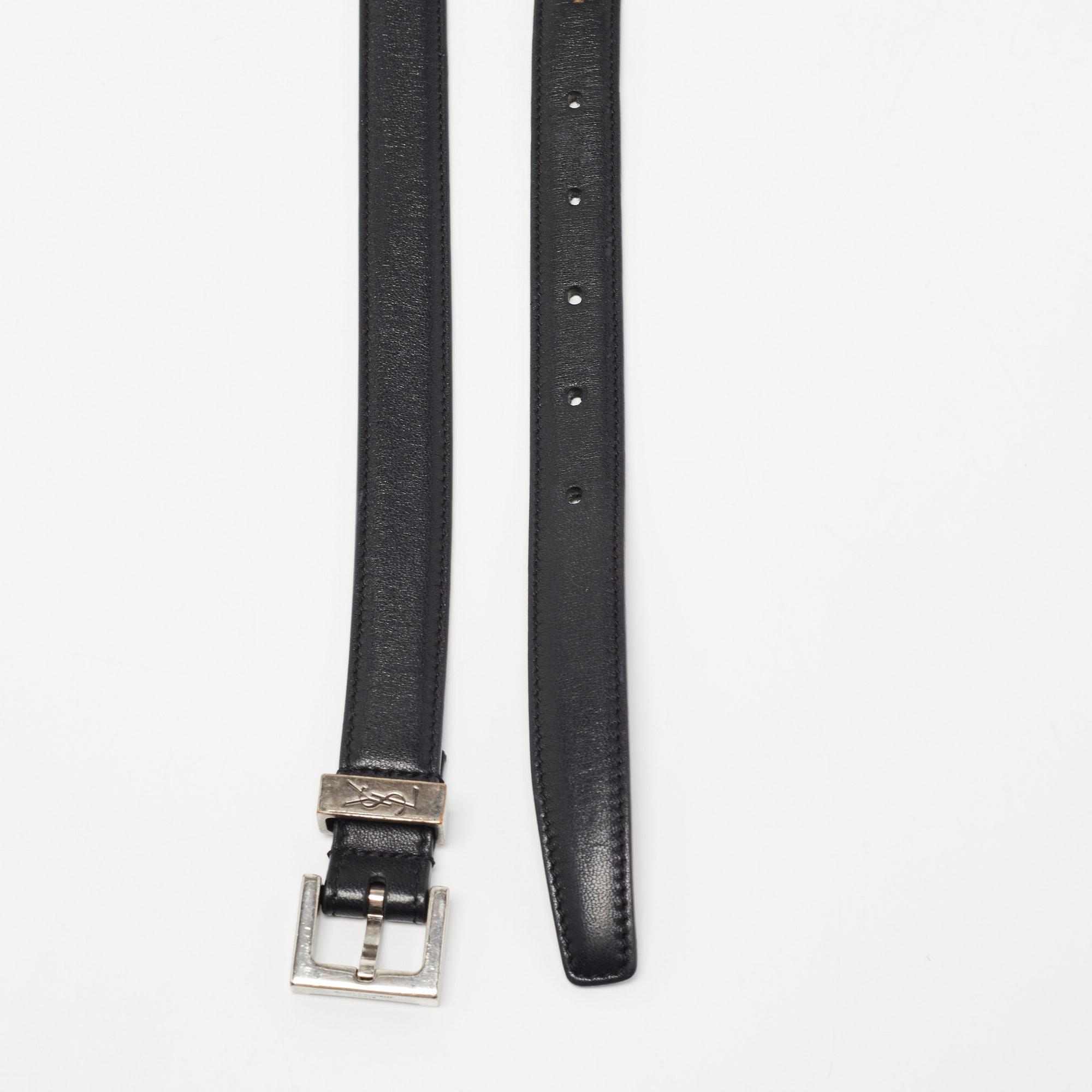 

Saint Laurent Black Leather Buckle Slim Belt