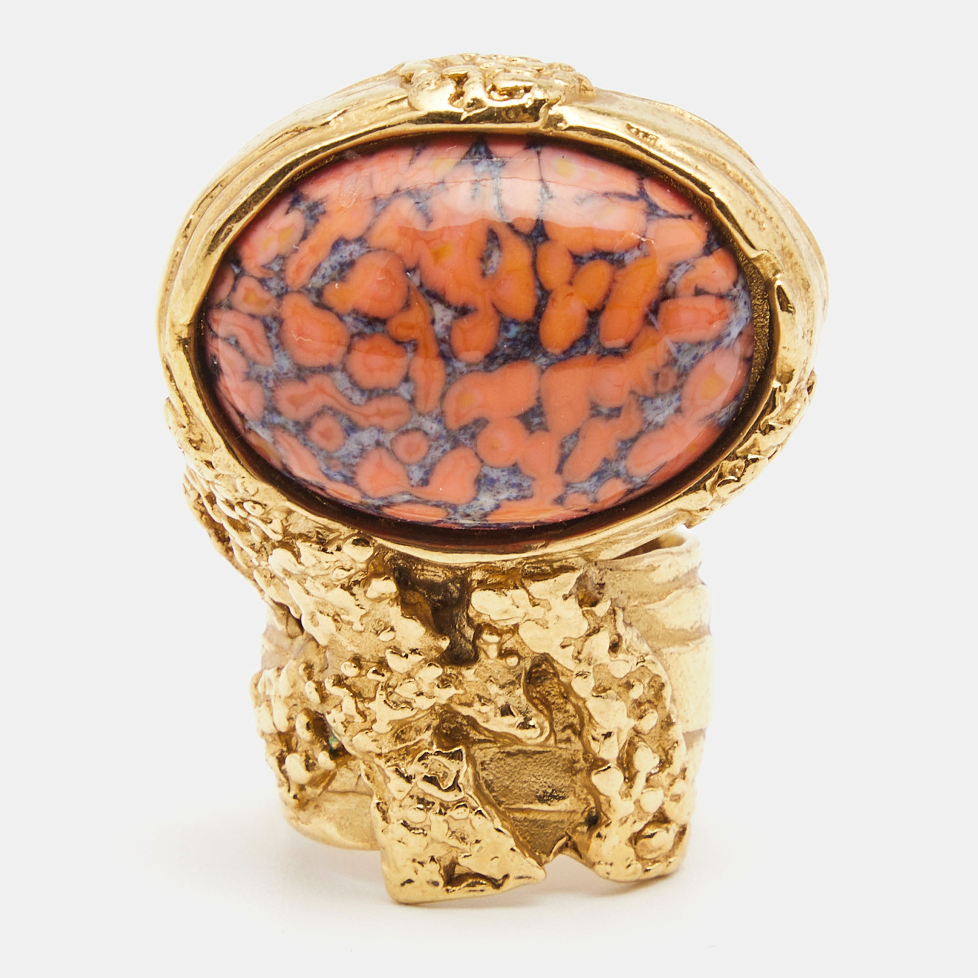 

Saint Laurent Arty Glass Cabachon Gold Tone Ring Size