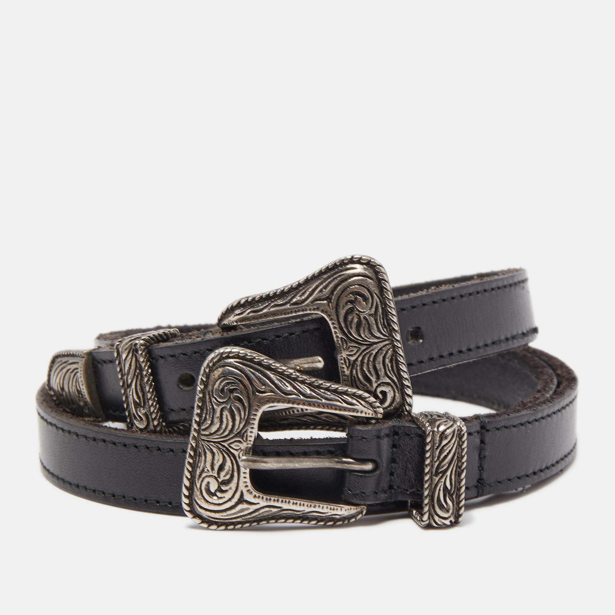 Pre-owned Saint Laurent Black Leather Western Adjustable Buckle