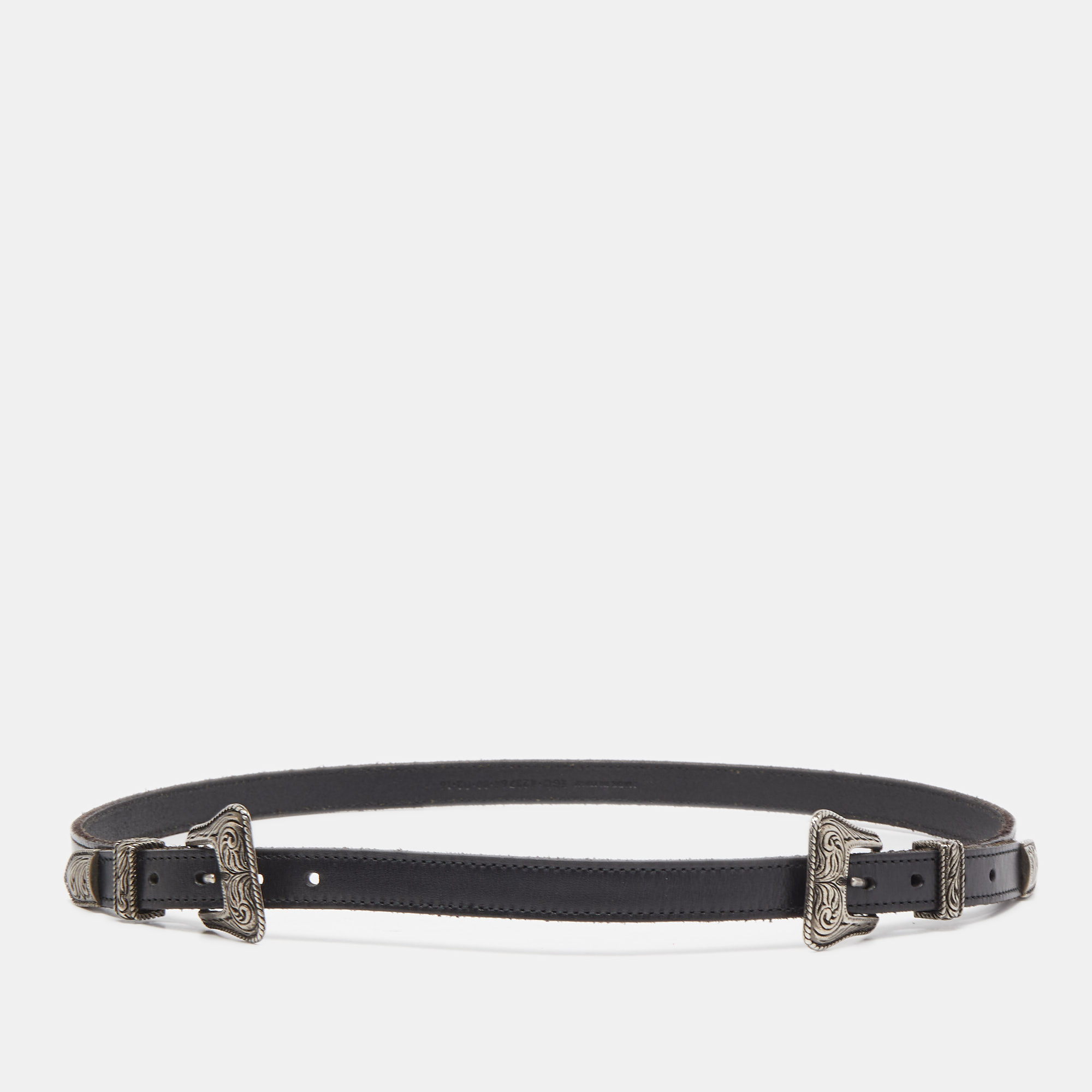 

Saint Laurent Black Leather Western Adjustable Buckle Belt