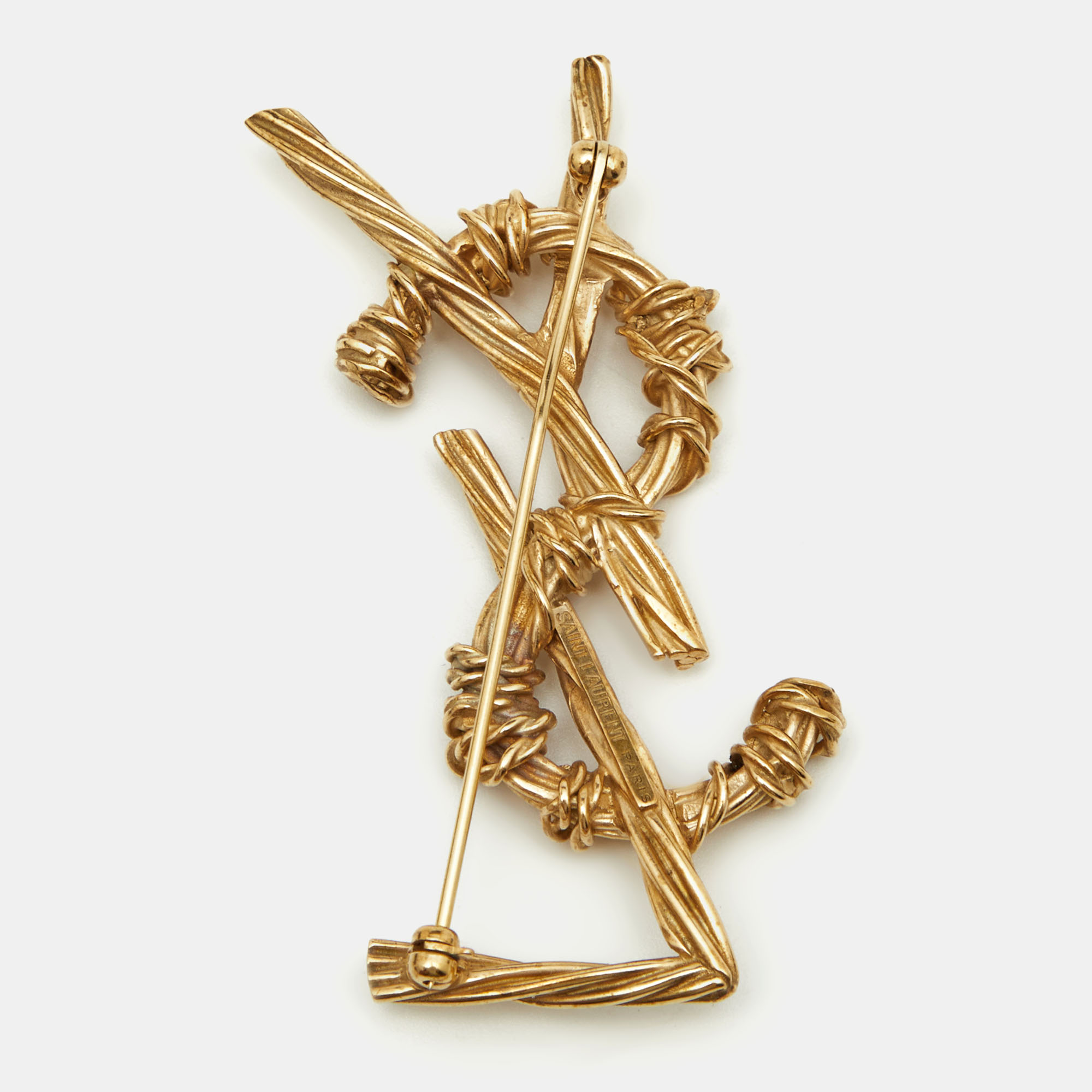 

Saint Laurent Gold Tone Monogram Pin Brooch