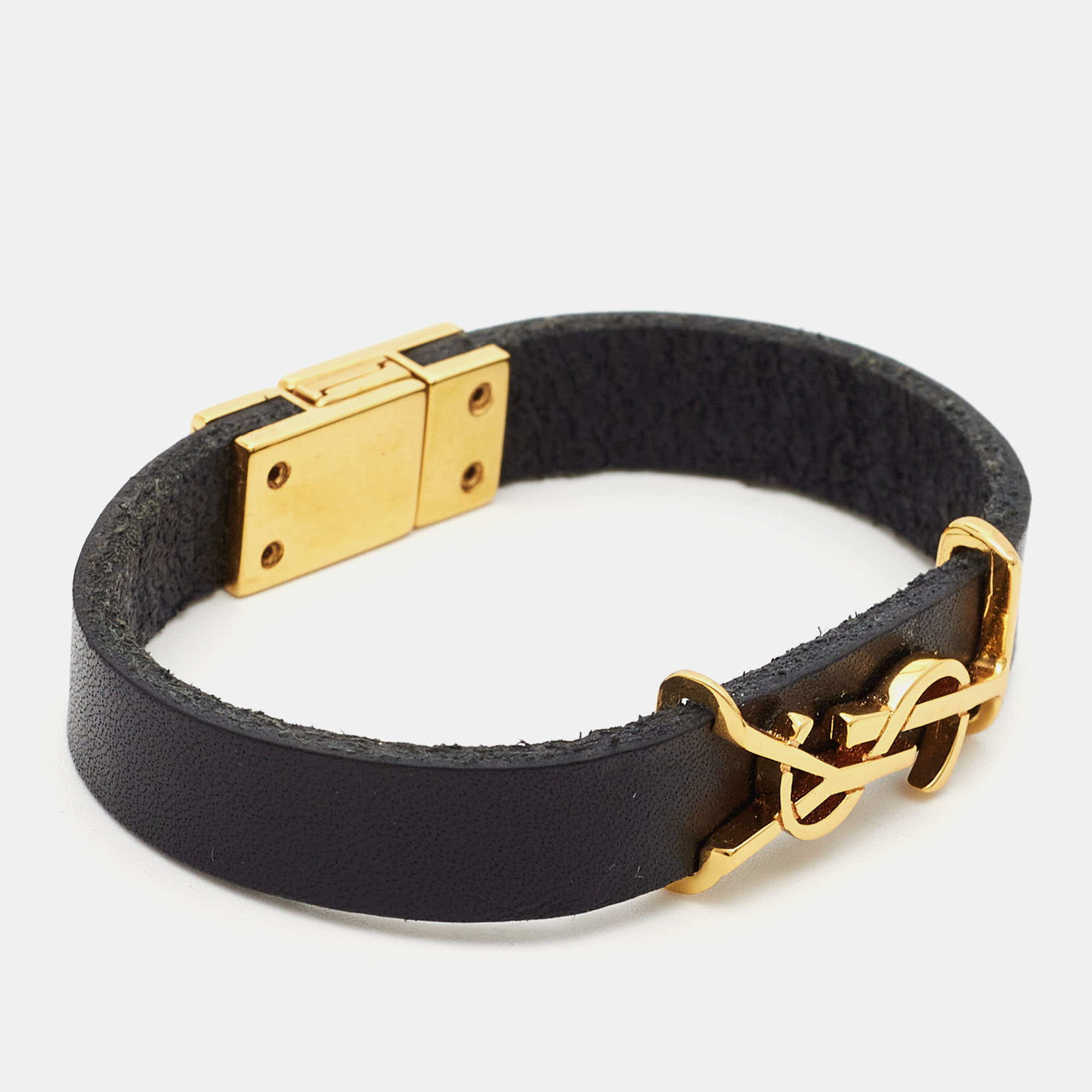 

Saint Laurent Opyum Black Leather Gold Tone Bracelet