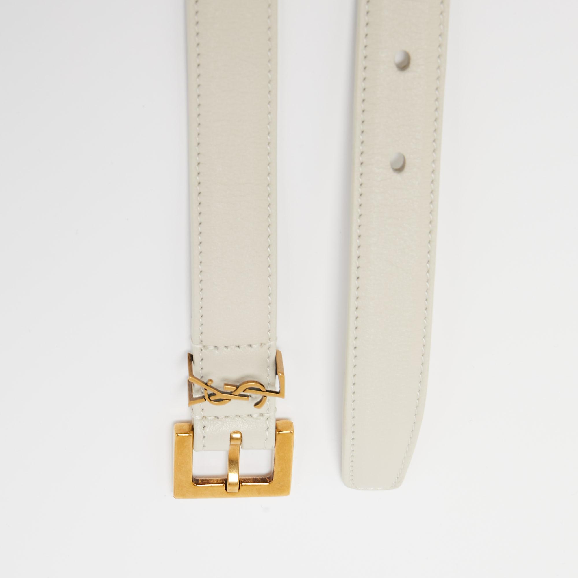 

Saint Laurent White Leather Monogram Square Buckle Belt