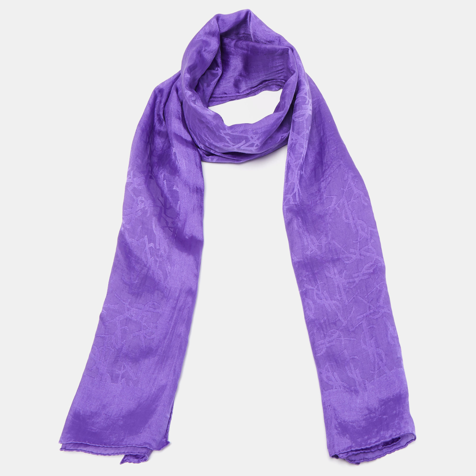 

Yves Saint Laurent Rive Gauche Purple Monogram Cotton & Silk Scarf