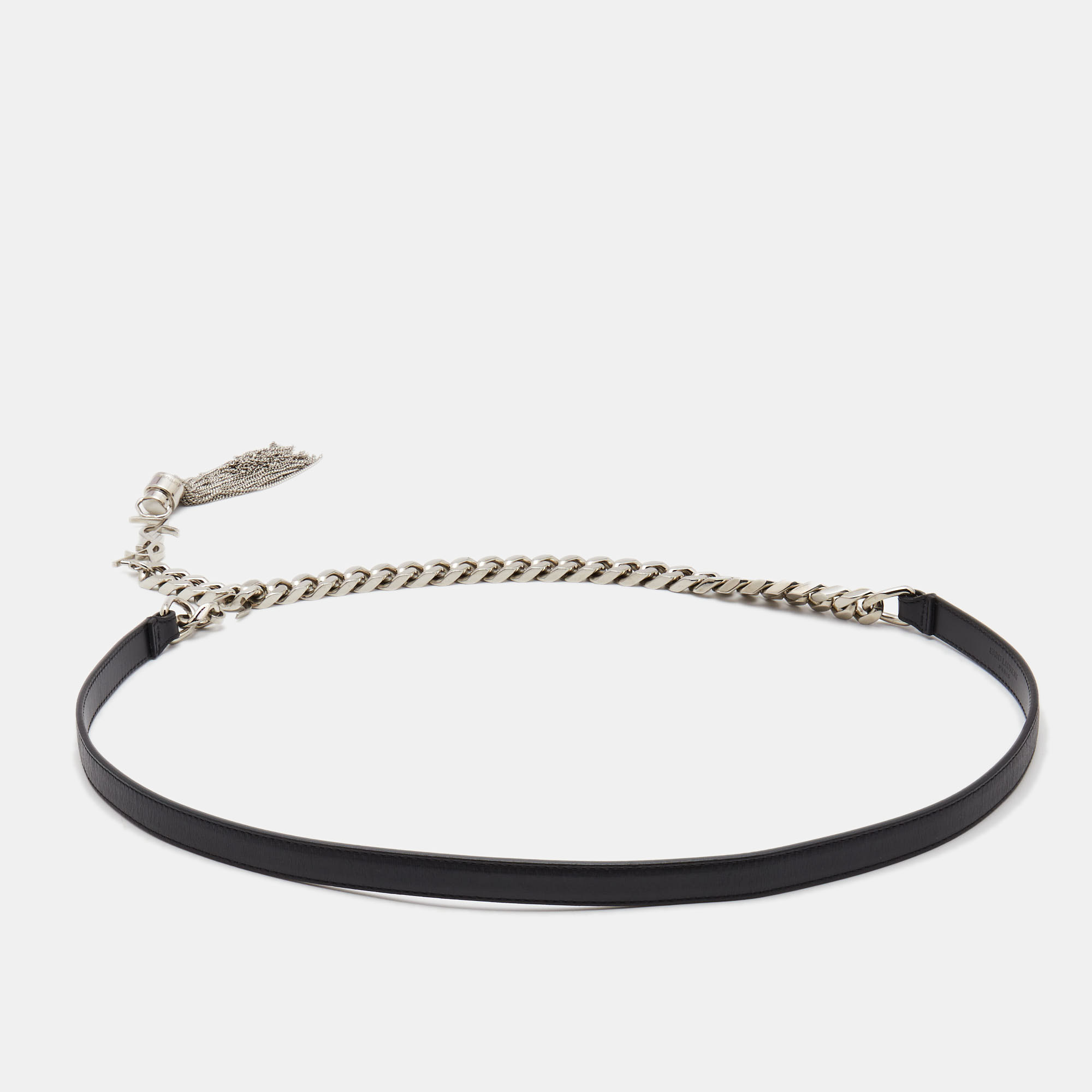 

Saint Laurent Black Leather Monogram Chain Tassel Belt