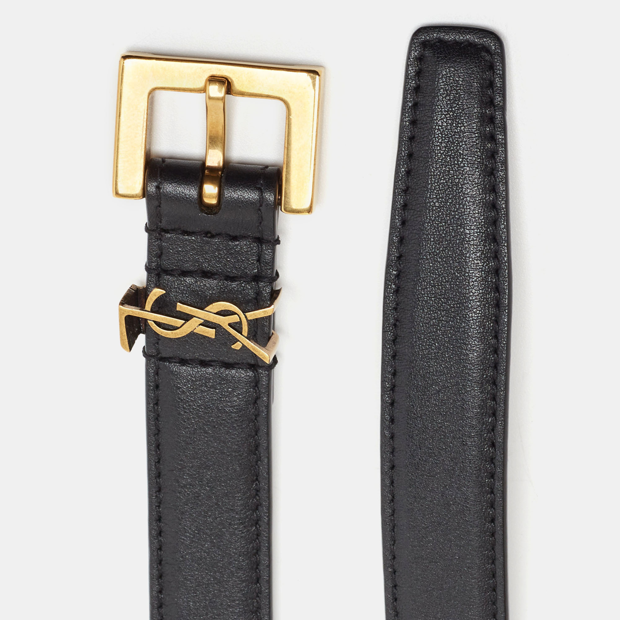 

Saint Laurent Black Leather Monogram Square Buckle Belt