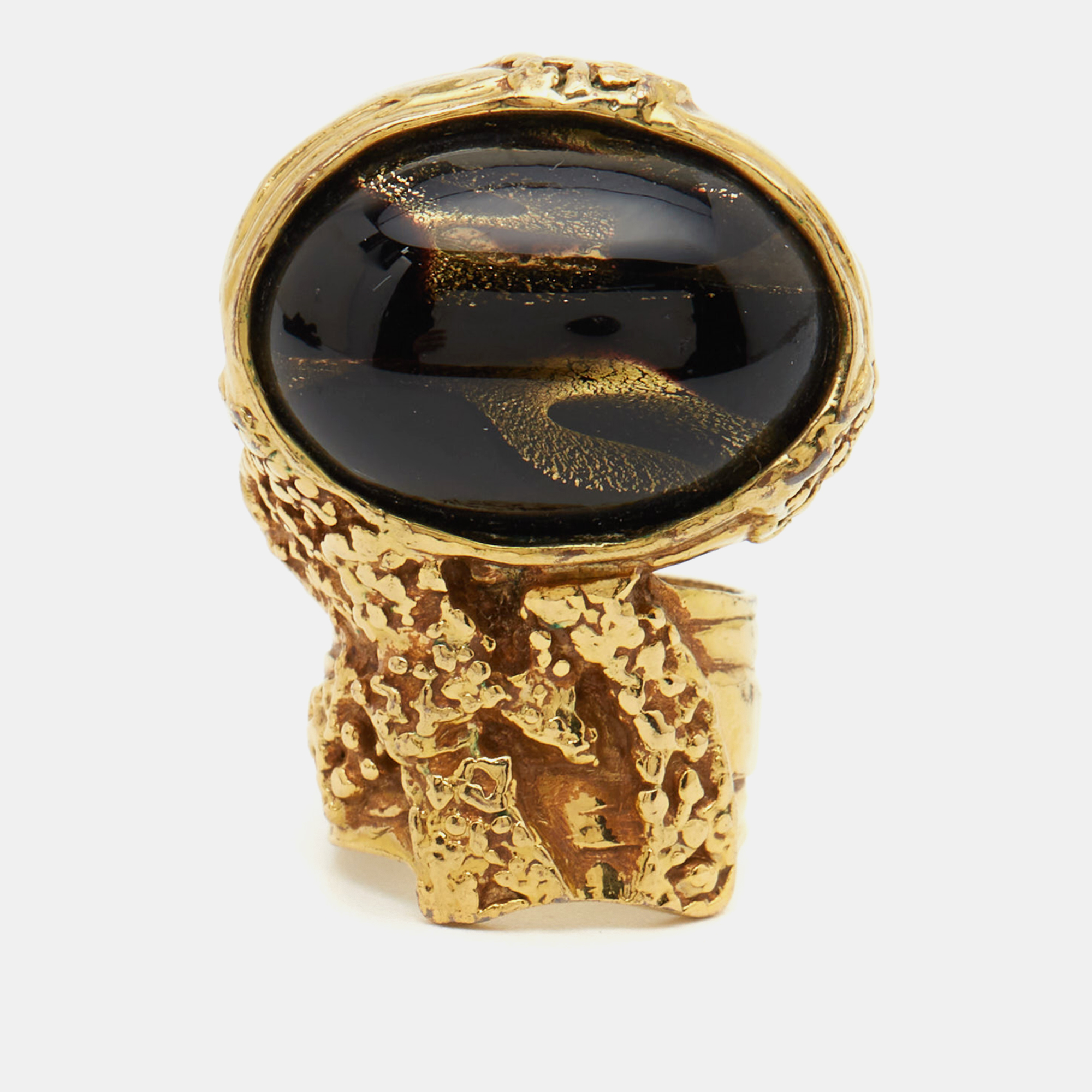 

Saint Laurent Paris Arty Glass Cabochon Gold Tone Ring Size