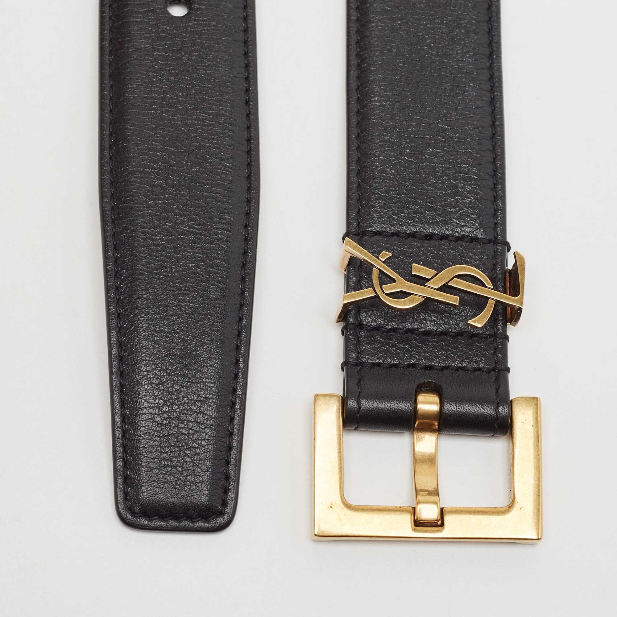 

Saint Laurent Black Leather Monogram Buckle Belt