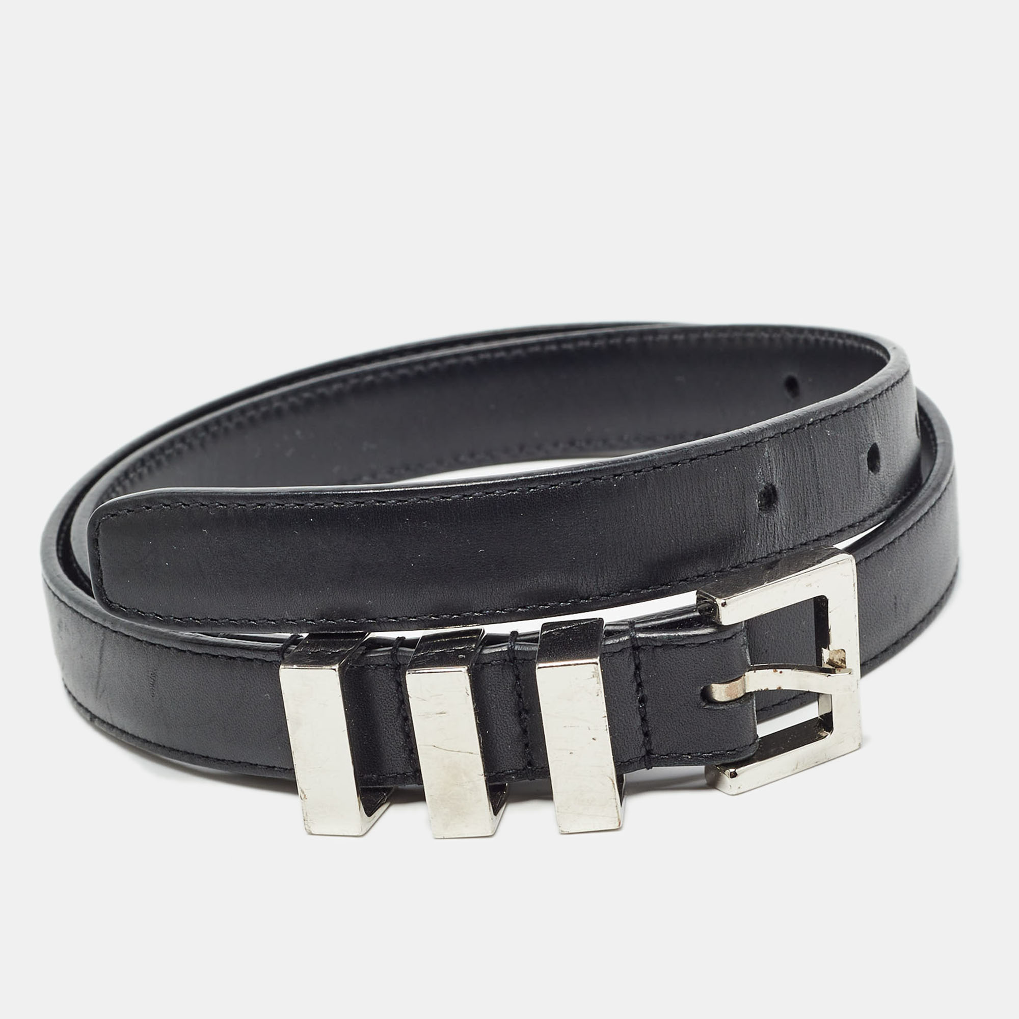 

Saint Laurent Black Leather Slim Buckle Belt