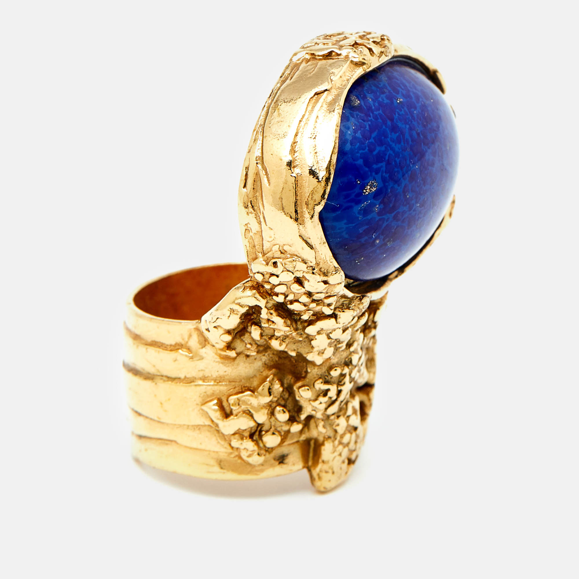 Pre-owned Saint Laurent Arty Glass Gold Tone Ring Size 55