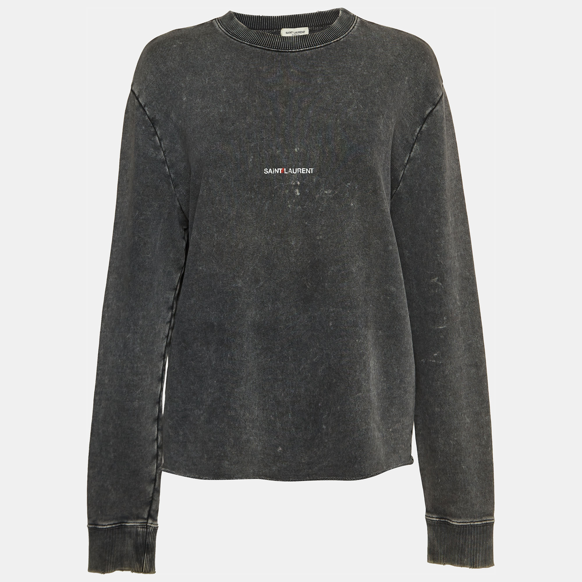 

Saint Laurent Grey Washed & Printed Cotton Knit Sweatshirt M