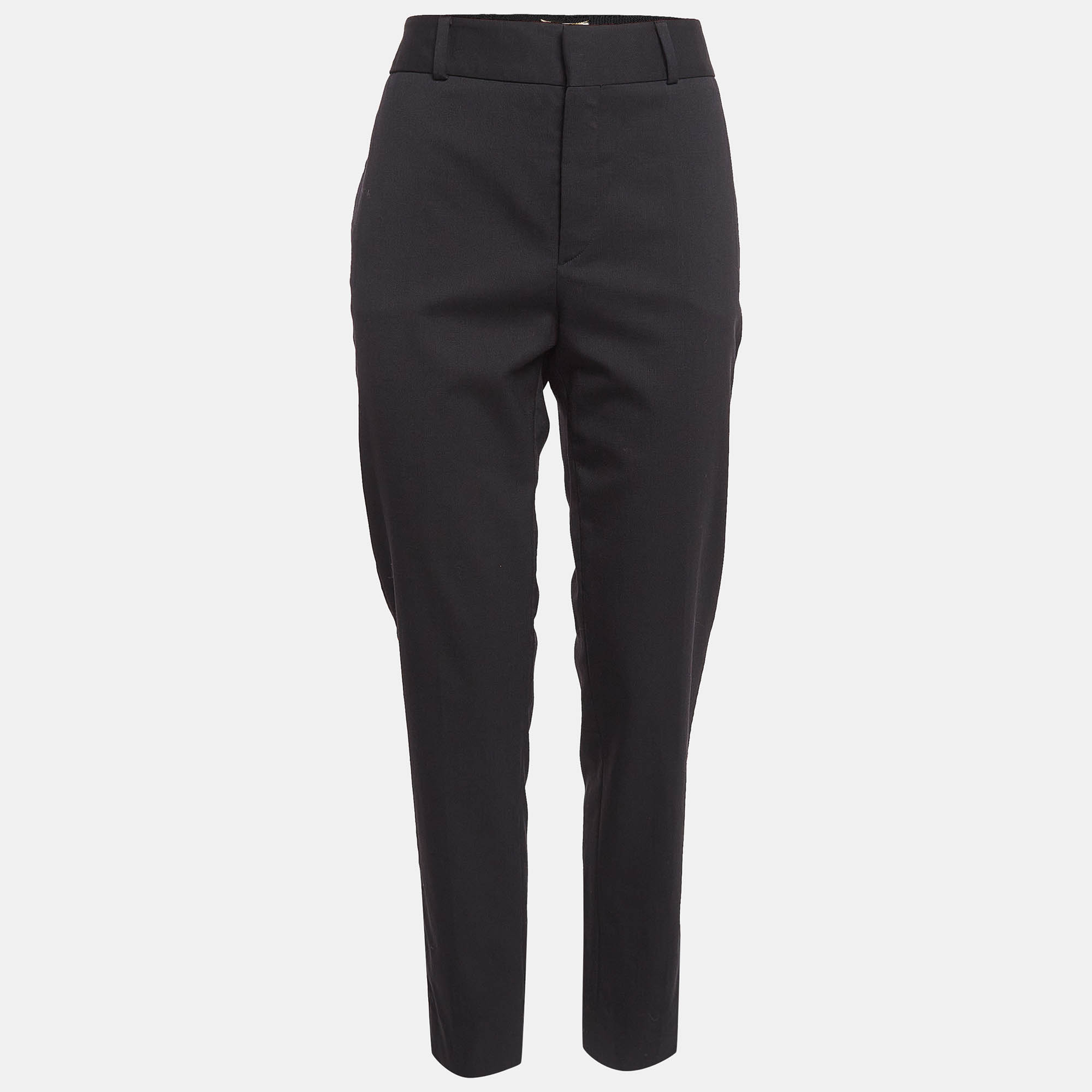 Pre-owned Saint Laurent Wool Trousers S In Black