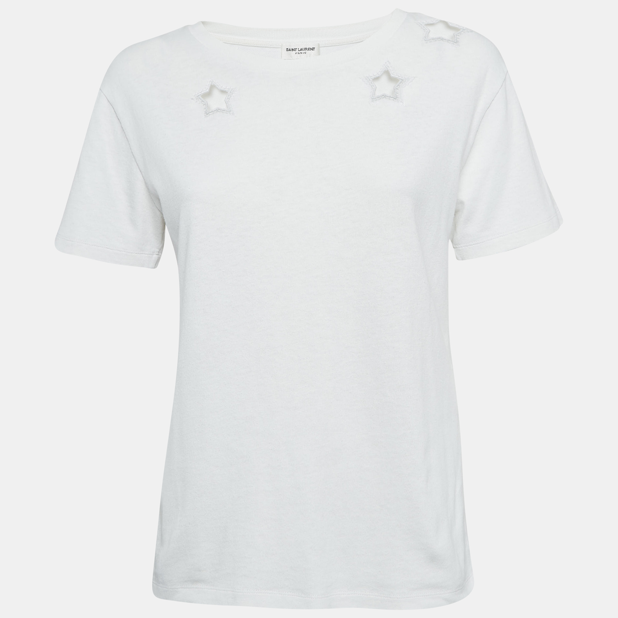 

Saint Laurent Paris White Cotton Star Cut-Out Detail T-Shirt XS