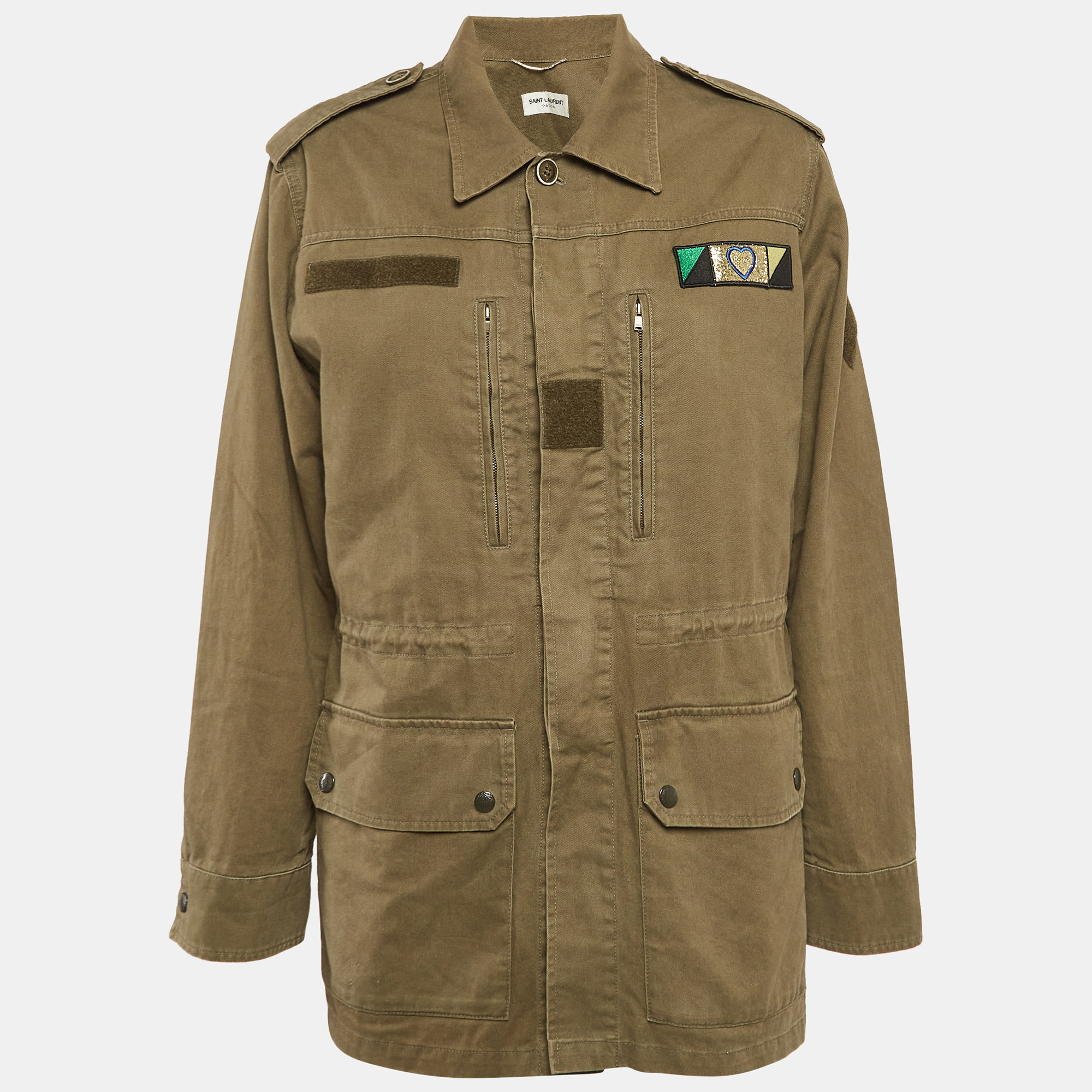 

Saint Laurent Green Applique Gabardine Buttoned Jacket M