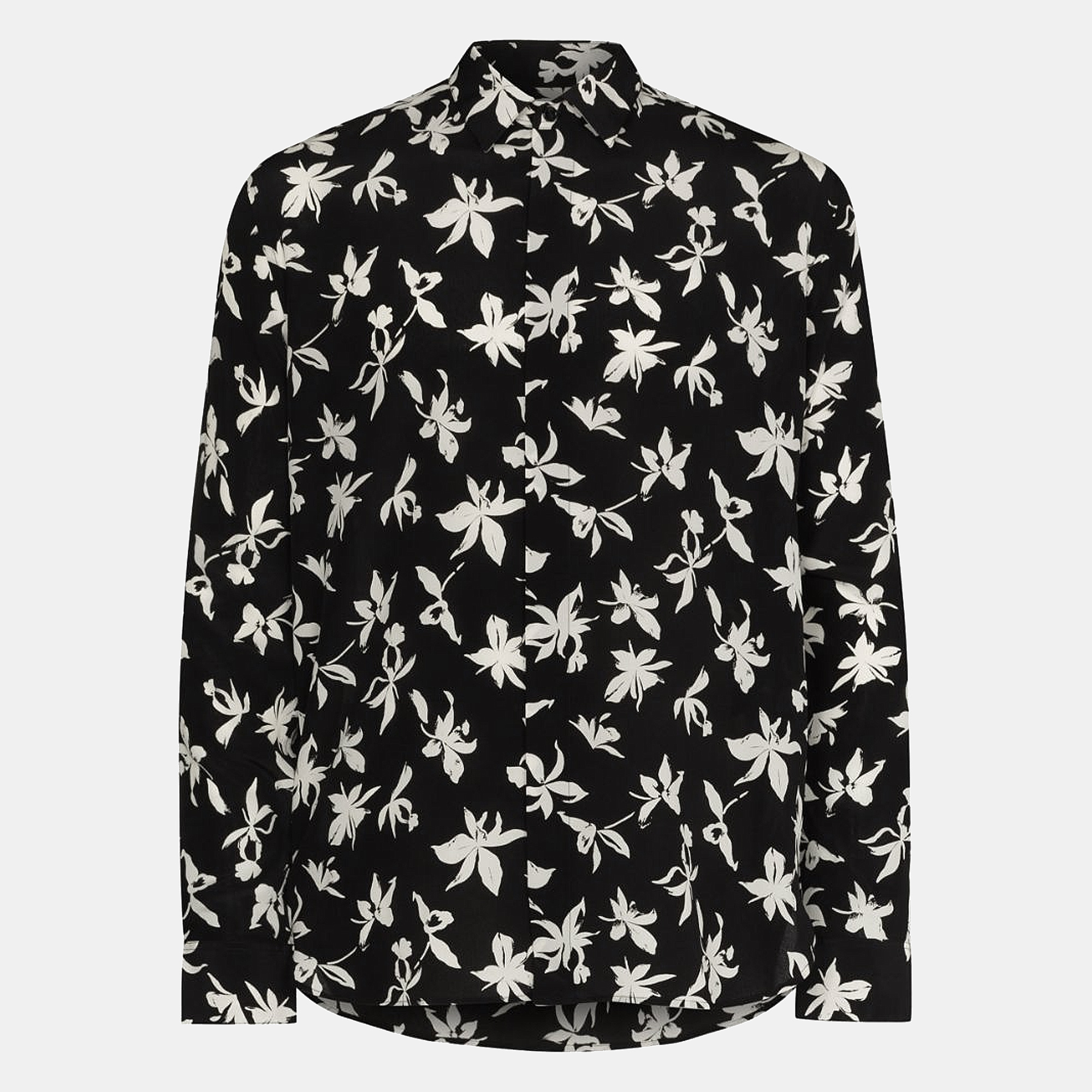 

Saint Laurent Black Floral Print Silk Buttoned Shirt M