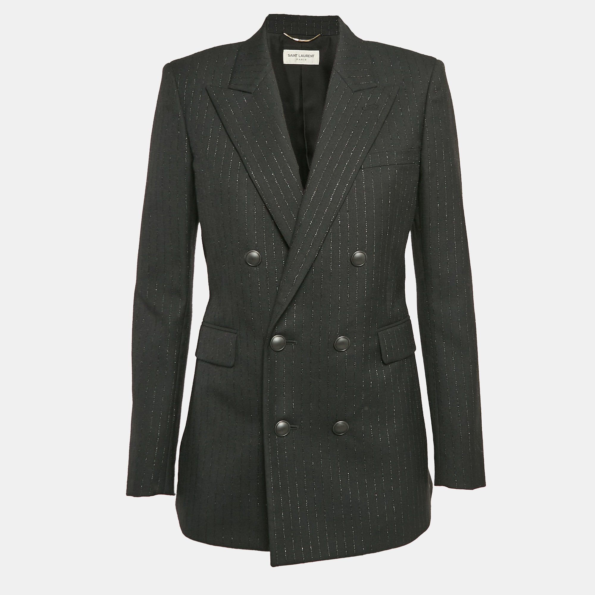 

Saint Laurent Paris Black Stripe Wool Double Breasted Blazer M