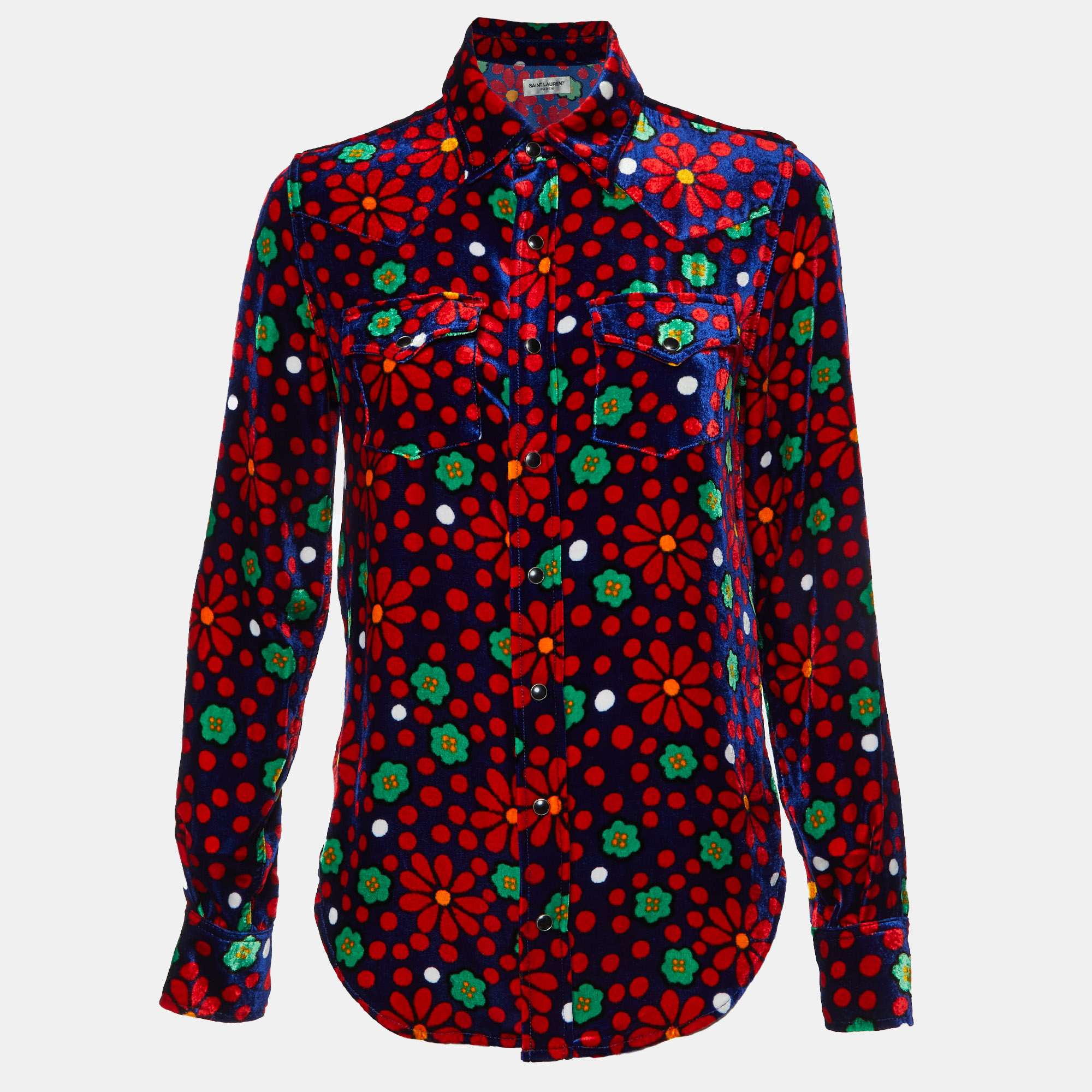 Pre-owned Saint Laurent Multicolor Floral Print Velvet Shirt S