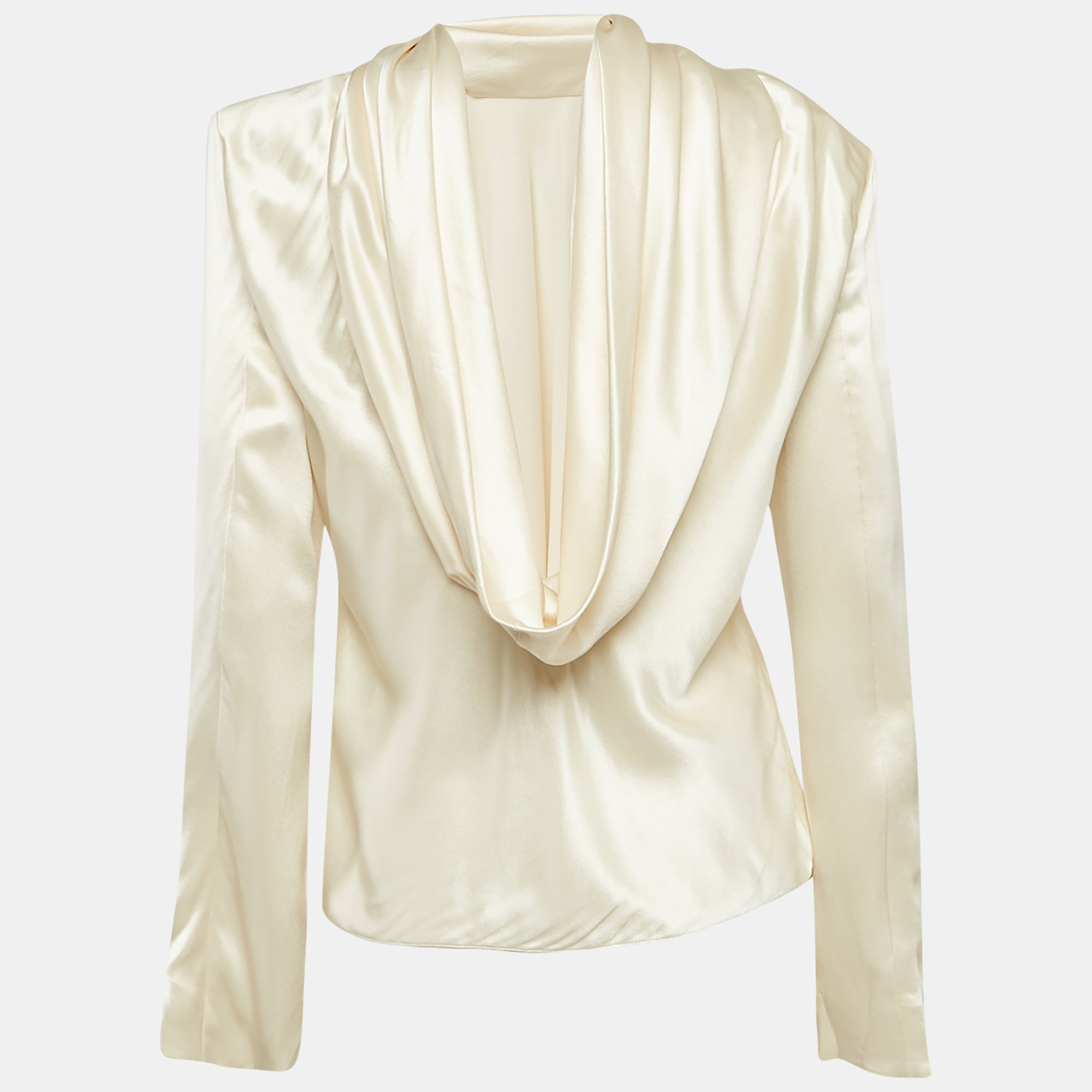 

Saint Laurent Paris Cream Satin Silk Draped Neck Top S