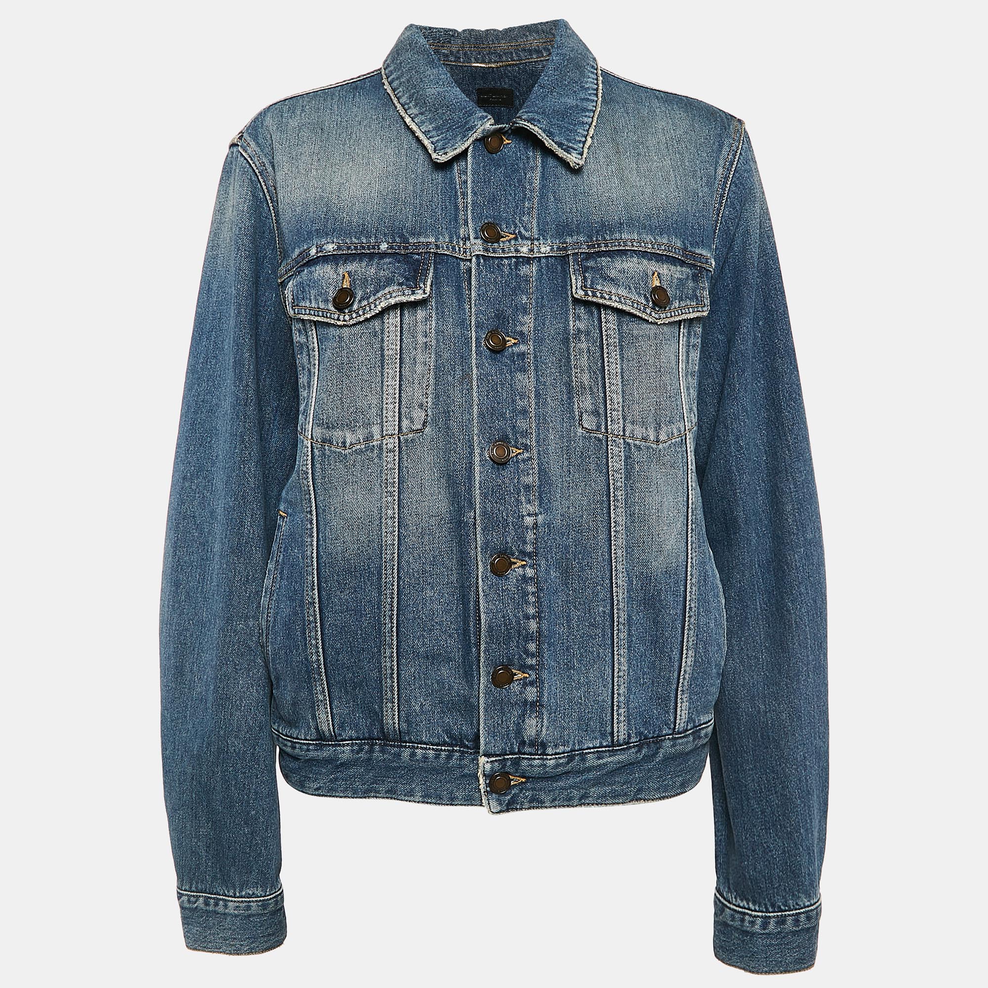 

Saint Laurent Paris Blue Back Printed Denim Jacket M