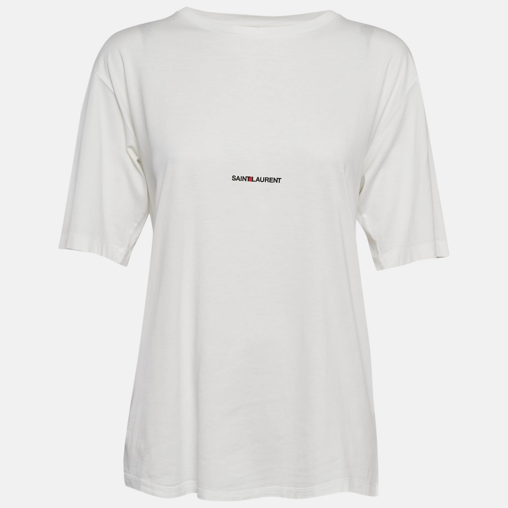 

Saint Laurent Paris White Logo Print Jersey Crew Neck T-Shirt L