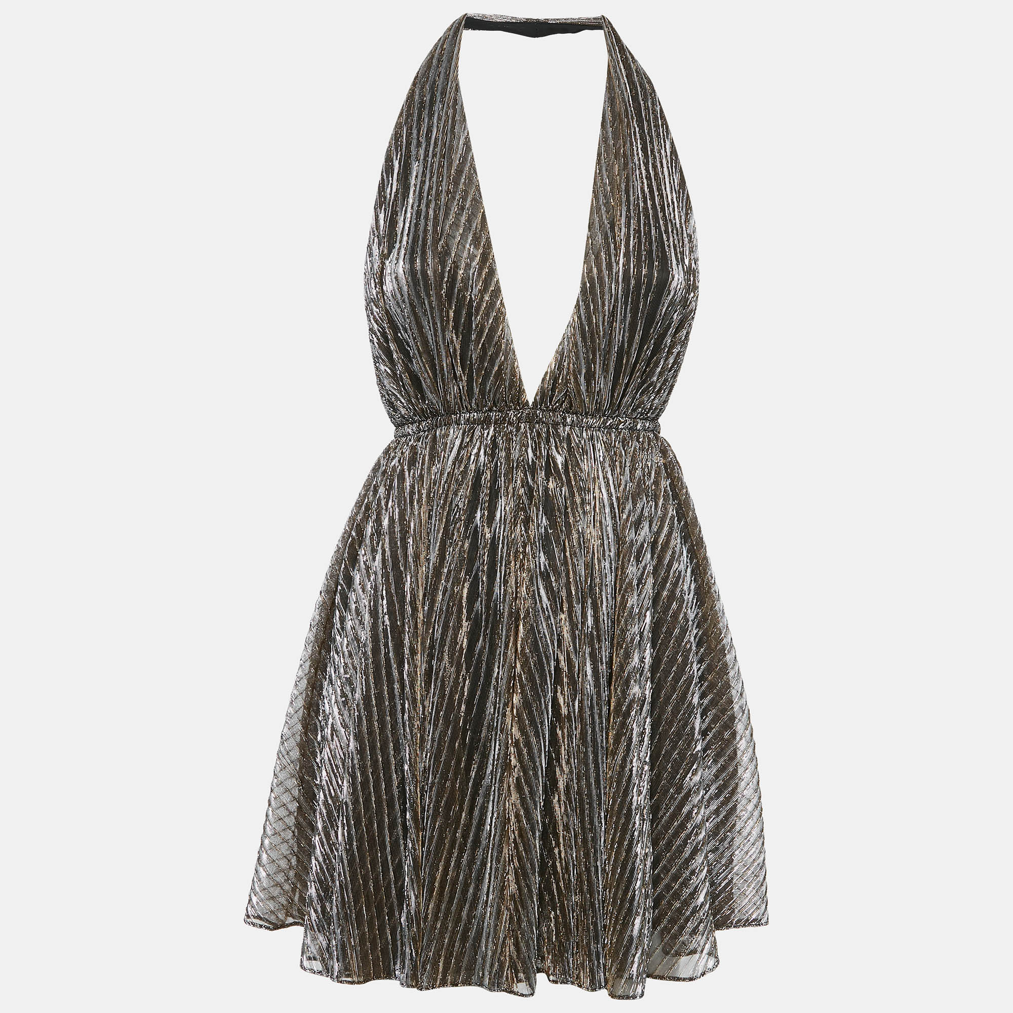 

Saint Laurent Paris Metallic Lurex Jersey Backless Mini Dress XS