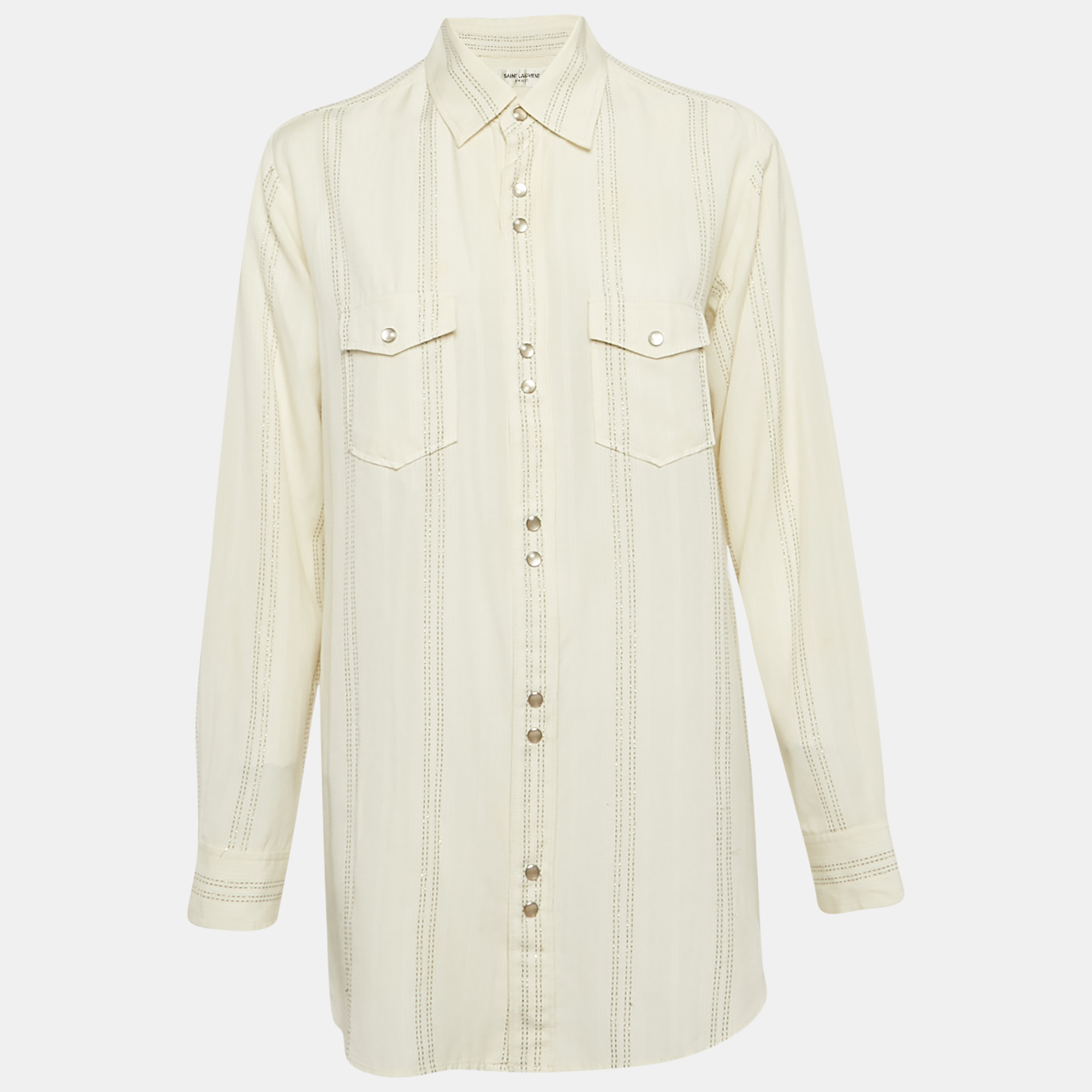 

Saint Laurent Paris Cream Stripe Lurex and Cotton Blend Shirt XS