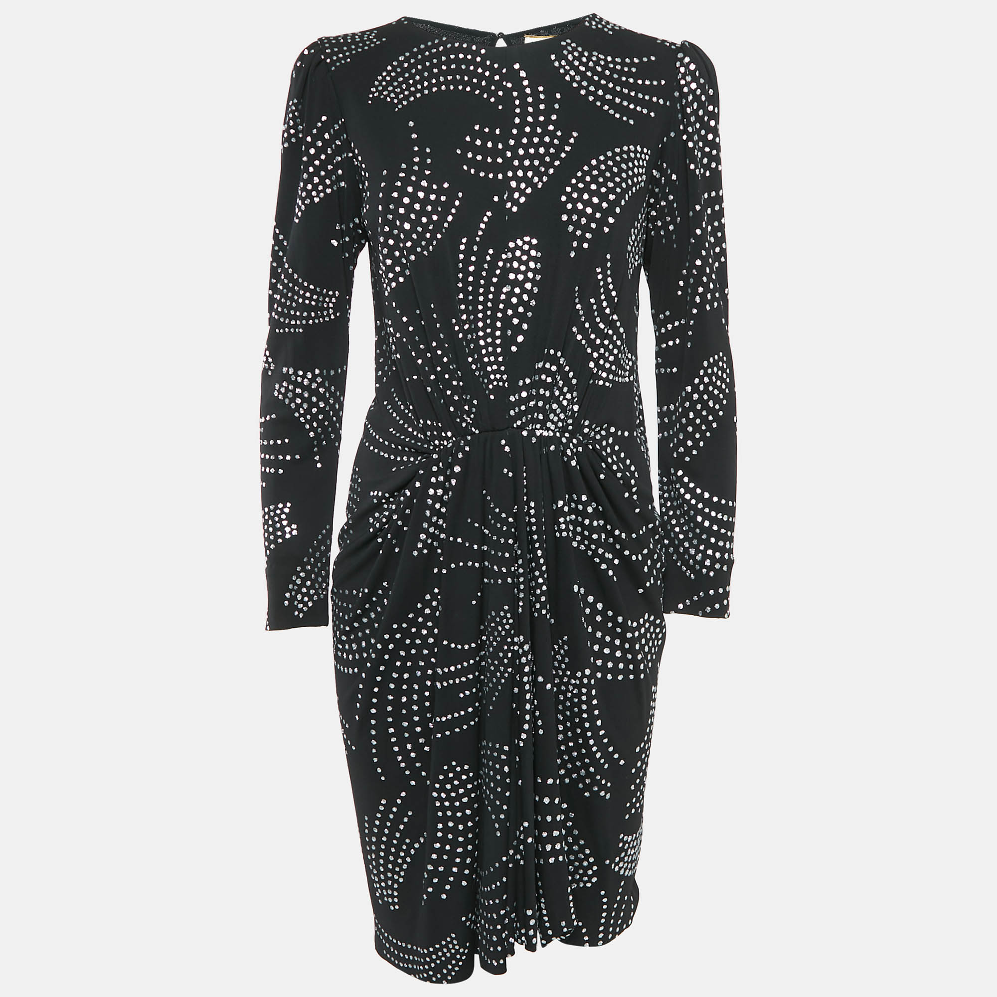 

Saint Laurent Black/Silver Glitter Print Jersey Pleated Midi Dress M