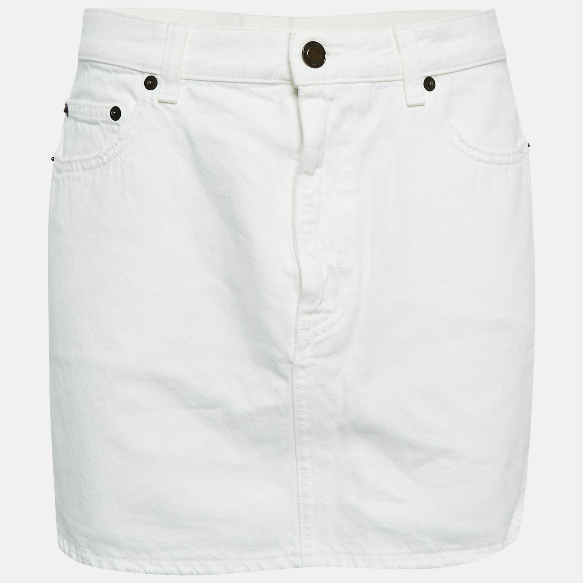 

Saint Laurent White Denim Distressed Mini Skirt M