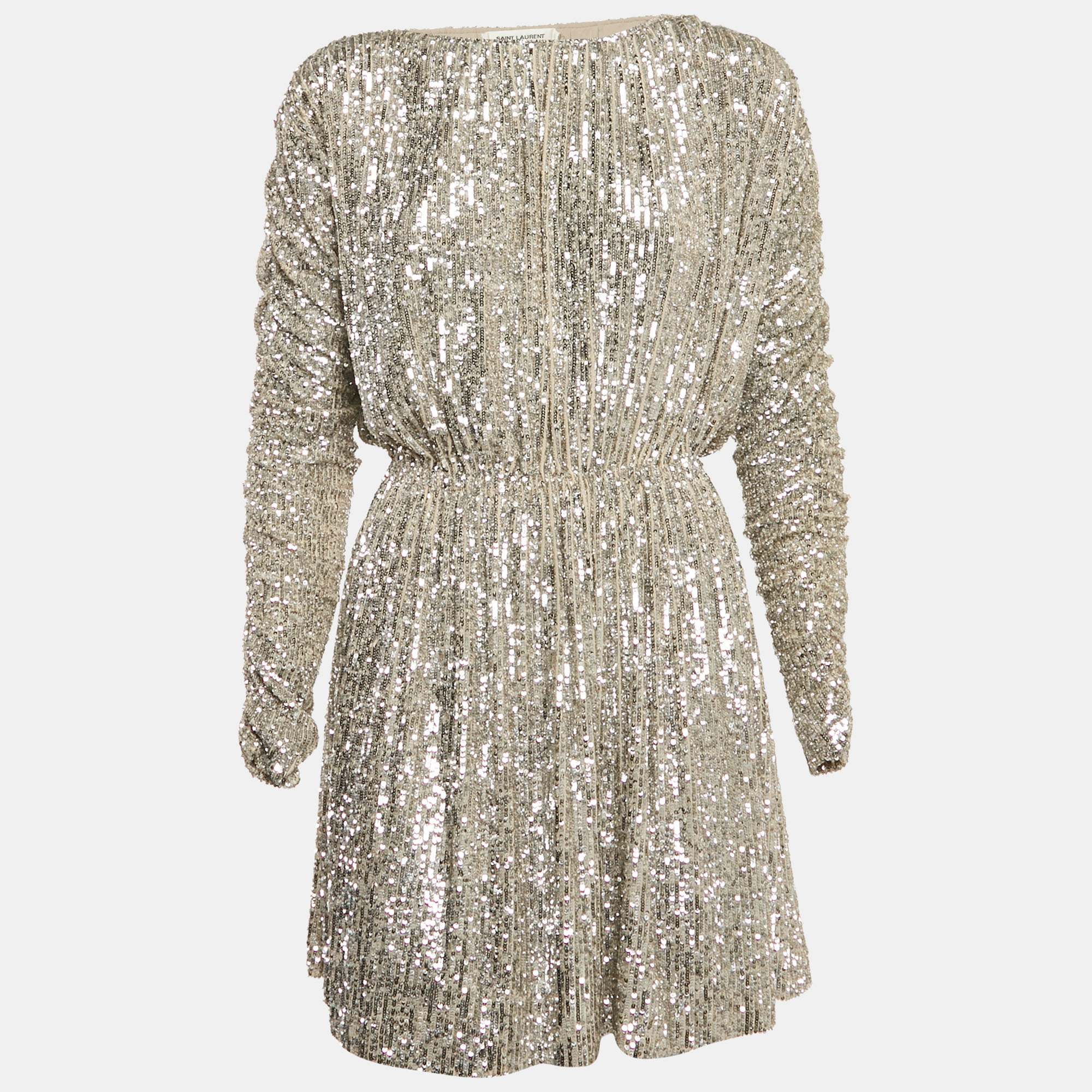 

Saint Laurent Metallic Champagne Sequin Knit Dress S