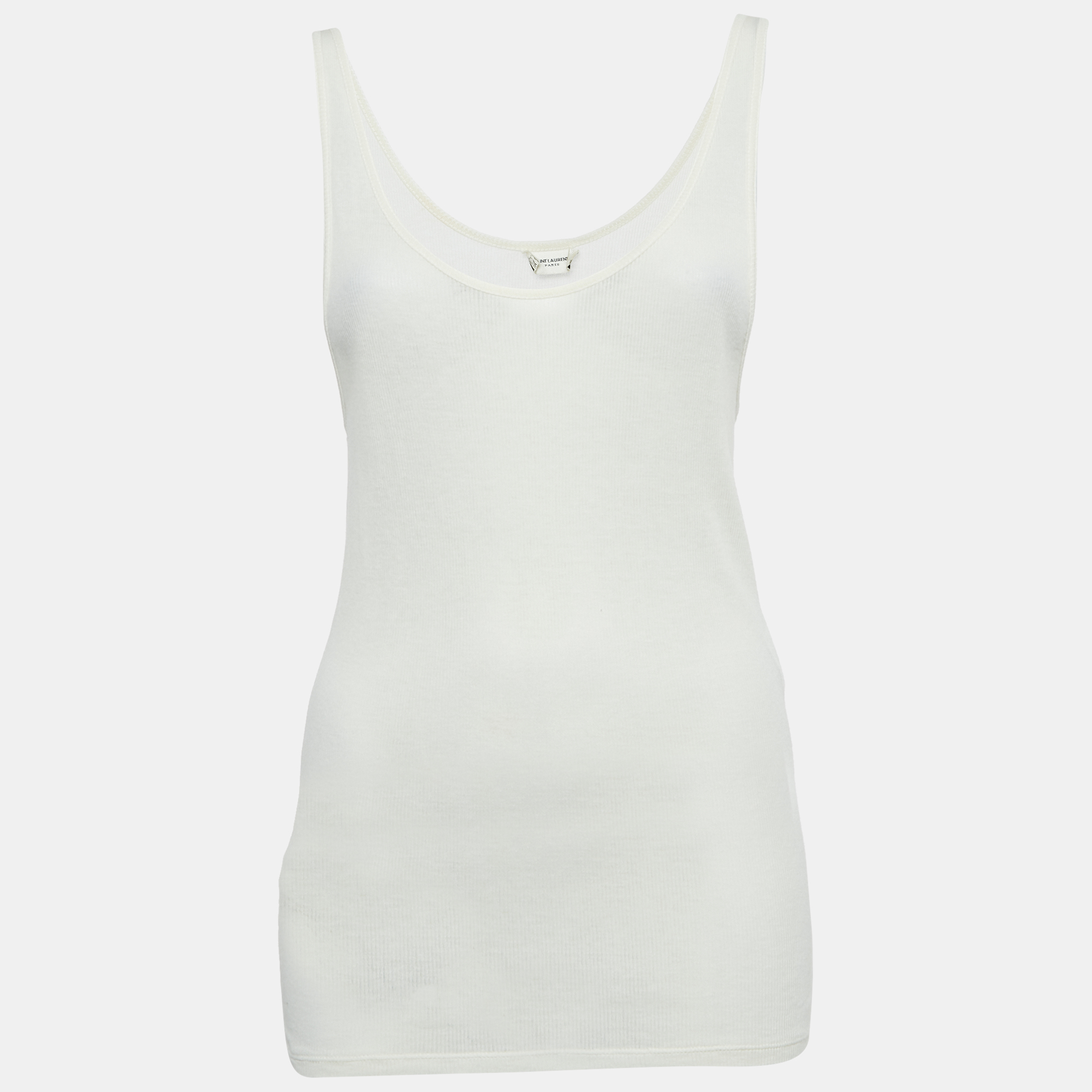 

Saint Laurent Paris Cream Rib Knit Semi Sheer Tank Top M